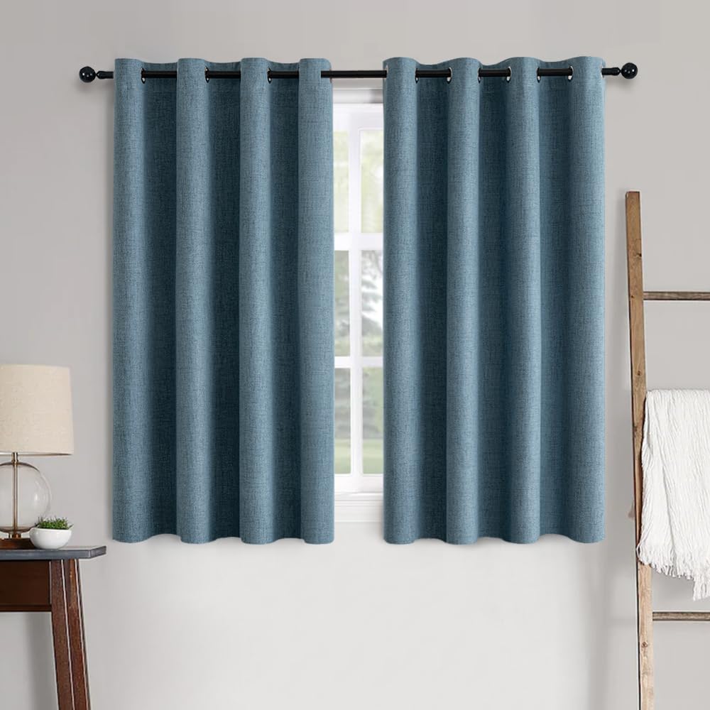MIULEE 100% Blackout Linen Textured Curtains for Bedroom Solid Thermal Insulated Cream Grommet Room Darkening Curtains & Drapes Luxury Decor for Living Room Nursery 52 x 84 Inch (2 Panels)