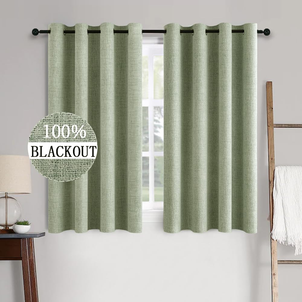 MIULEE 100% Blackout Linen Textured Curtains for Bedroom Solid Thermal Insulated Cream Grommet Room Darkening Curtains & Drapes Luxury Decor for Living Room Nursery 52 x 84 Inch (2 Panels)