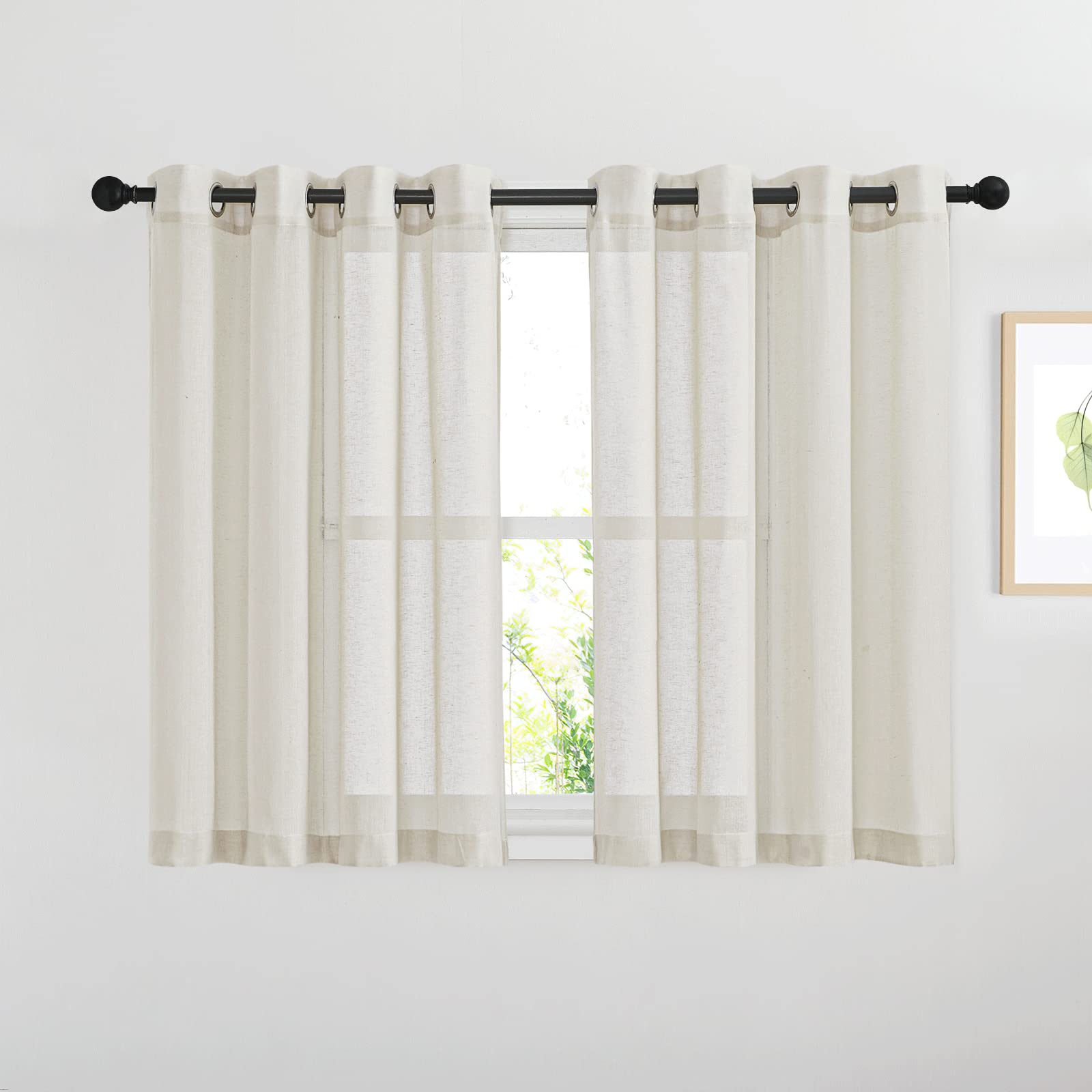 NICETOWN Semi Sheer Linen Curtains for Bedroom 84 inches Long, Grommet Privacy Vertical Farmhouse Window with Light Filtering for Living Room, Natural, W52 x L84, 2 Pieces