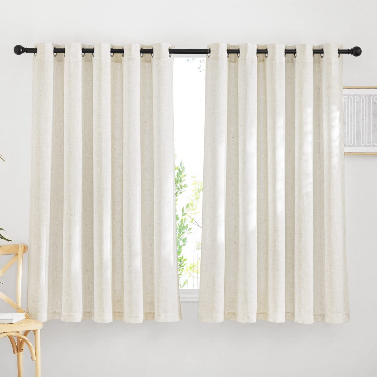 NICETOWN Semi Sheer Linen Curtains for Bedroom 84 inches Long, Grommet Privacy Vertical Farmhouse Window with Light Filtering for Living Room, Natural, W52 x L84, 2 Pieces