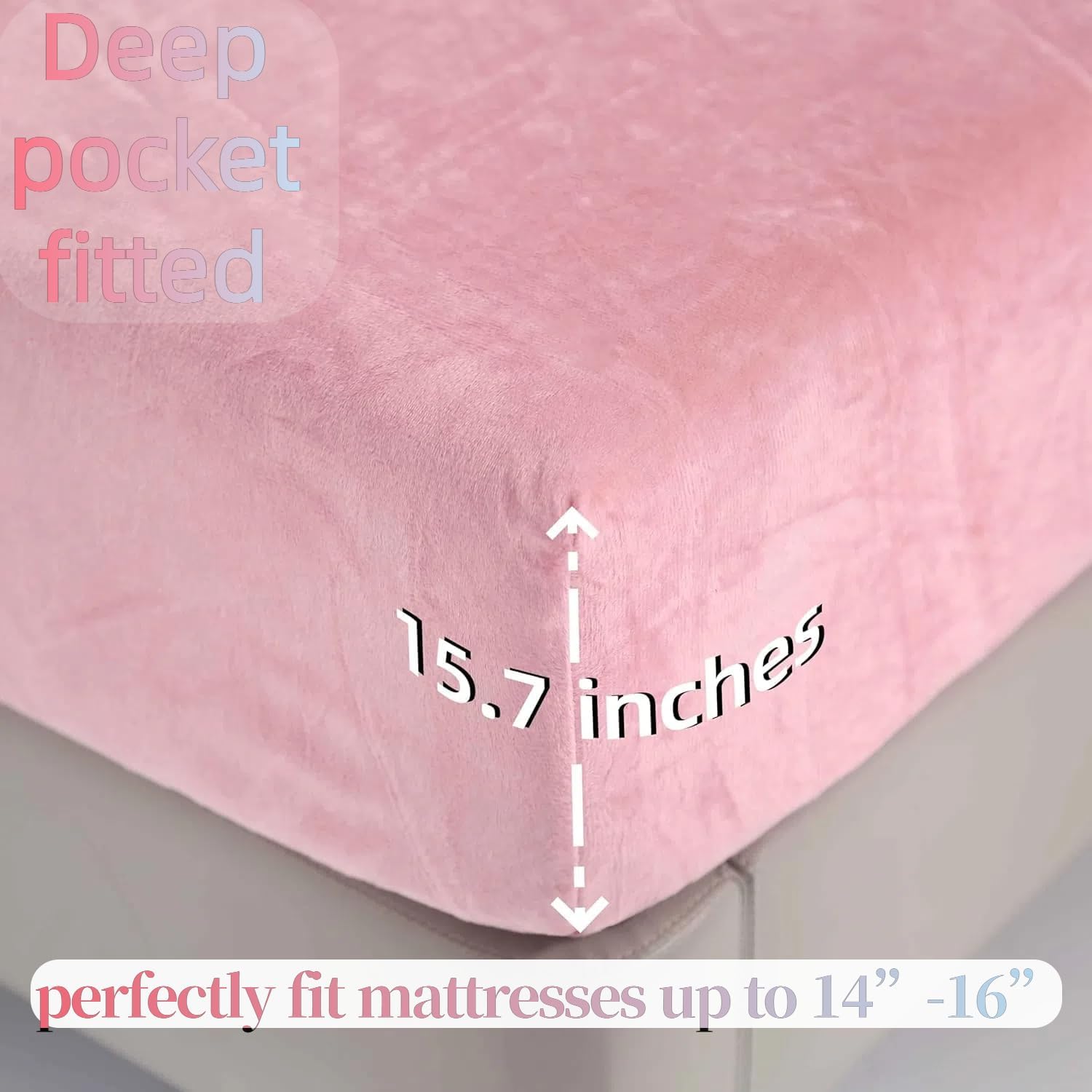 SDY Fleece Fitted Sheet only Queen Size with Deep Pocket 15.7”，No Pilling Fluffy Pink Queen Bottom Sheet Fit Mattress Up to 14”-16”,Wrinkle Free, Breathable for Warm Winter