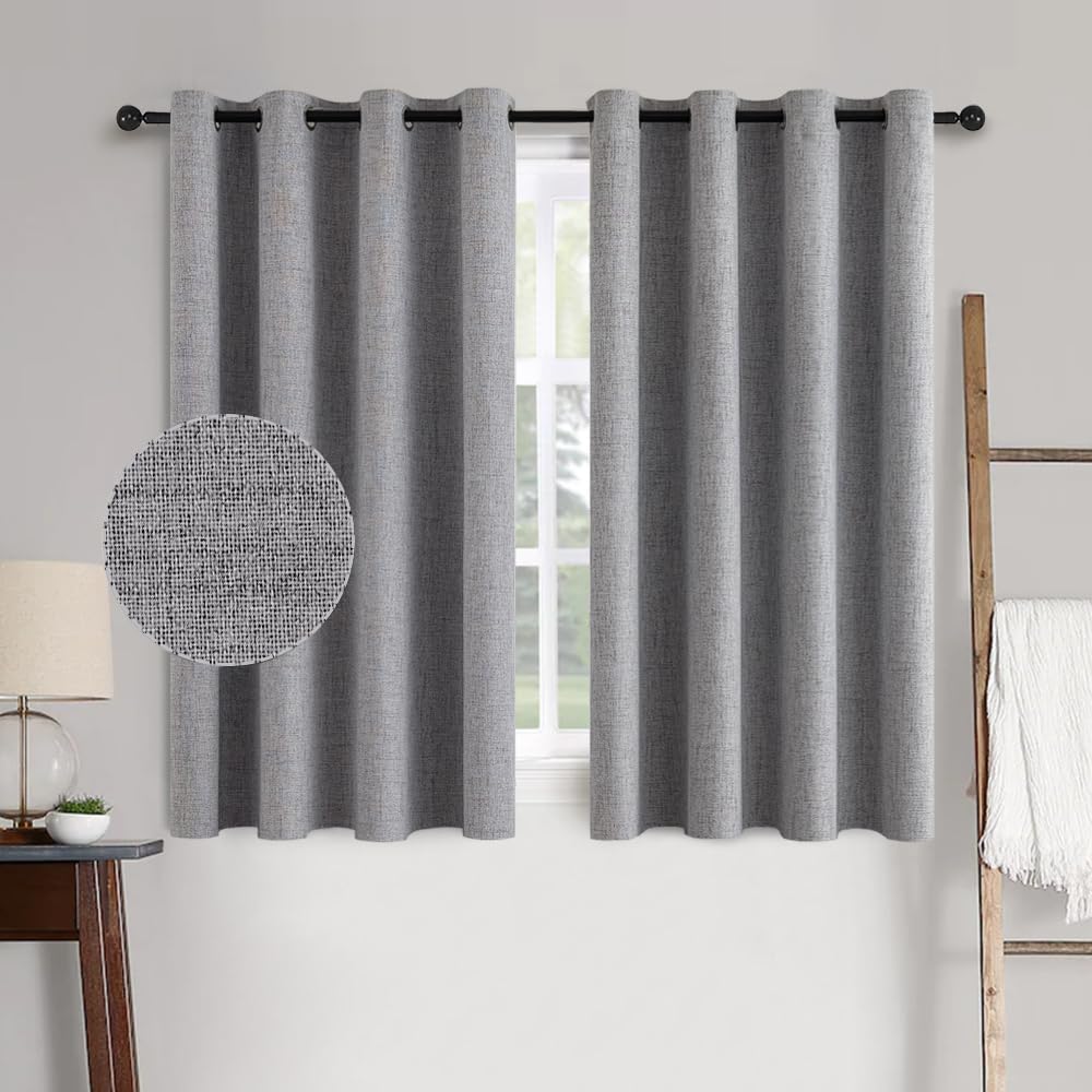 MIULEE 100% Blackout Linen Textured Curtains for Bedroom Solid Thermal Insulated Cream Grommet Room Darkening Curtains & Drapes Luxury Decor for Living Room Nursery 52 x 84 Inch (2 Panels)