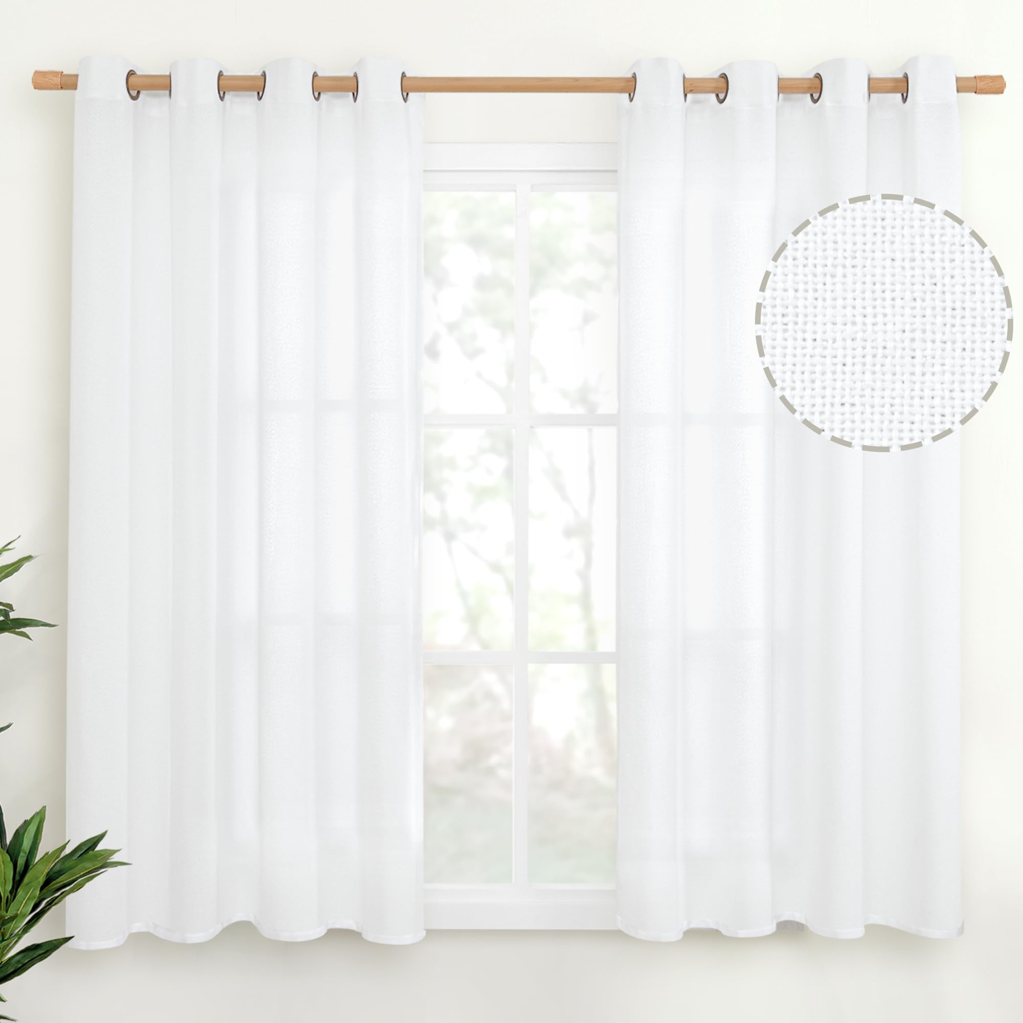 YoungsTex Linen Semi Sheer Curtains 63 Inch Length 2 Panels for Living Room - Light Filtering Drapes with Bronze Grommet Beige Window Treatments for Country Office Bedroom, 52 X 63 Inch