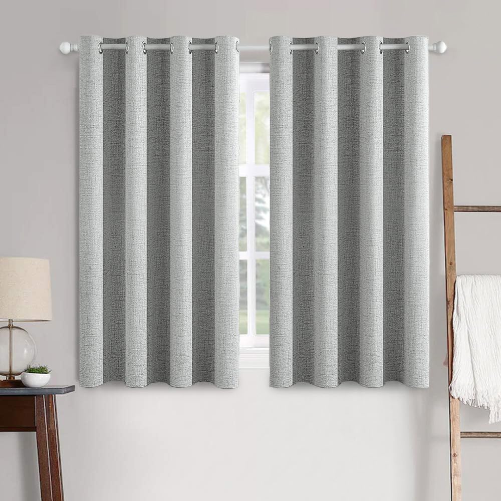 MIULEE 100% Blackout Linen Textured Curtains for Bedroom Solid Thermal Insulated Cream Grommet Room Darkening Curtains & Drapes Luxury Decor for Living Room Nursery 52 x 84 Inch (2 Panels)