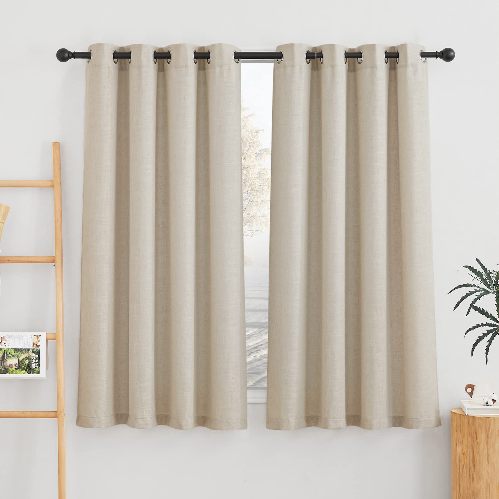 NICETOWN Semi Sheer Linen Curtains for Bedroom 84 inches Long, Grommet Privacy Vertical Farmhouse Window with Light Filtering for Living Room, Natural, W52 x L84, 2 Pieces