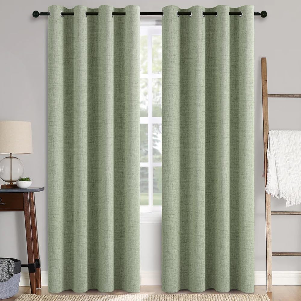 MIULEE 100% Blackout Linen Textured Curtains for Bedroom Solid Thermal Insulated Cream Grommet Room Darkening Curtains & Drapes Luxury Decor for Living Room Nursery 52 x 84 Inch (2 Panels)