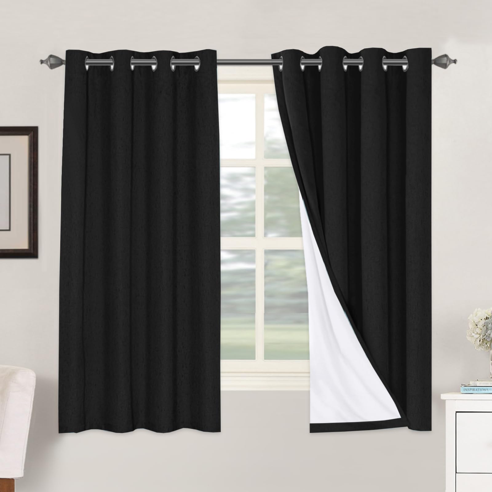 H.VERSAILTEX Linen 100% Blackout Curtains for Bedroom Full Light Blocking Curtains, Textured Window Curtain for Living Room 84 inch Grommet, Energy Efficient Curtains White Liner(2 Panels, Natural)