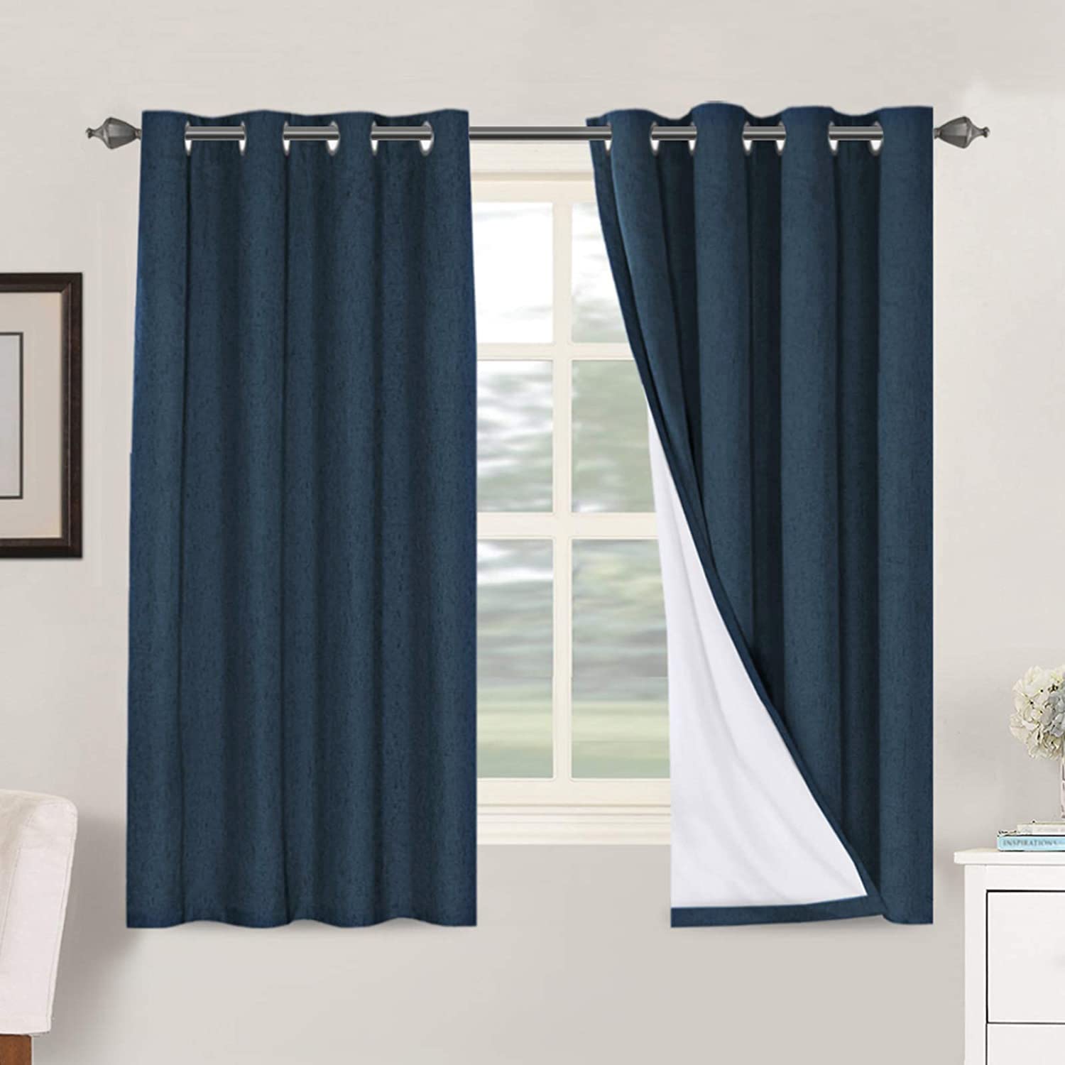 H.VERSAILTEX Linen 100% Blackout Curtains for Bedroom Full Light Blocking Curtains, Textured Window Curtain for Living Room 84 inch Grommet, Energy Efficient Curtains White Liner(2 Panels, Natural)