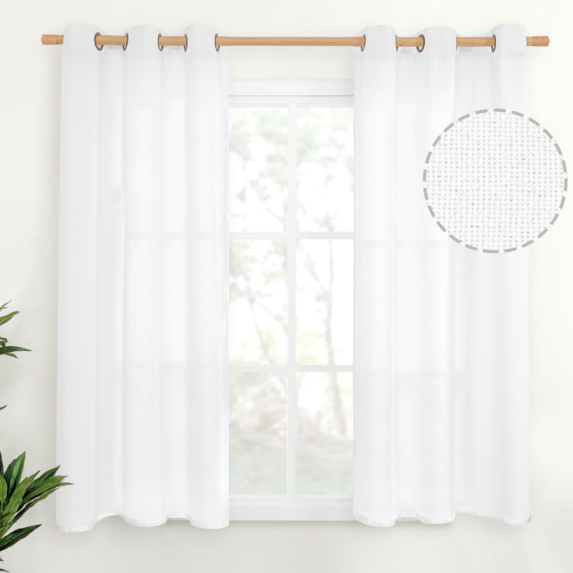 YoungsTex Linen Semi Sheer Curtains 63 Inch Length 2 Panels for Living Room - Light Filtering Drapes with Bronze Grommet Beige Window Treatments for Country Office Bedroom, 52 X 63 Inch