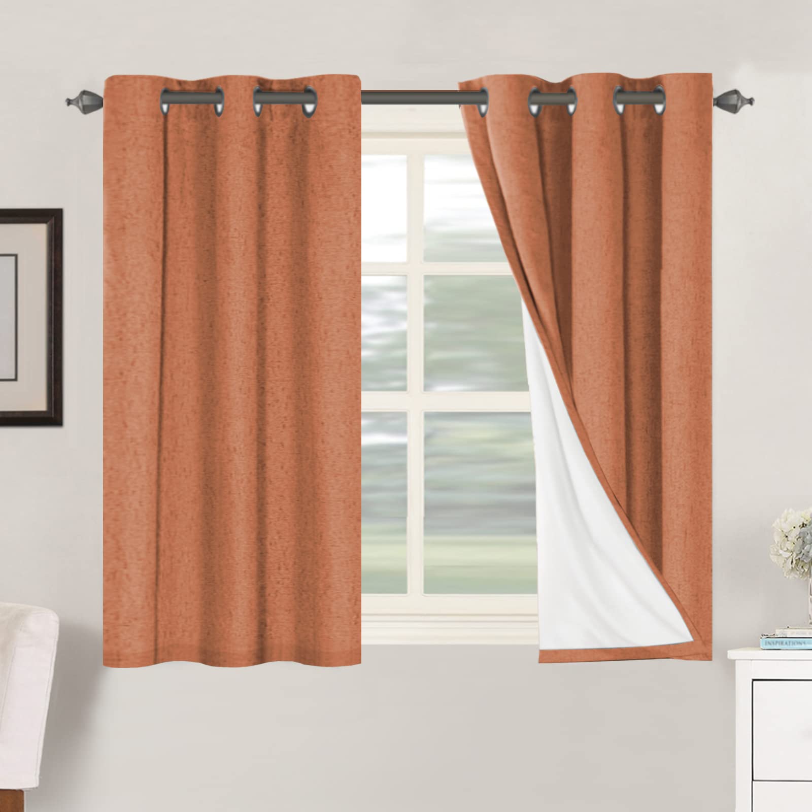H.VERSAILTEX Linen 100% Blackout Curtains for Bedroom Full Light Blocking Curtains, Textured Window Curtain for Living Room 84 inch Grommet, Energy Efficient Curtains White Liner(2 Panels, Natural)