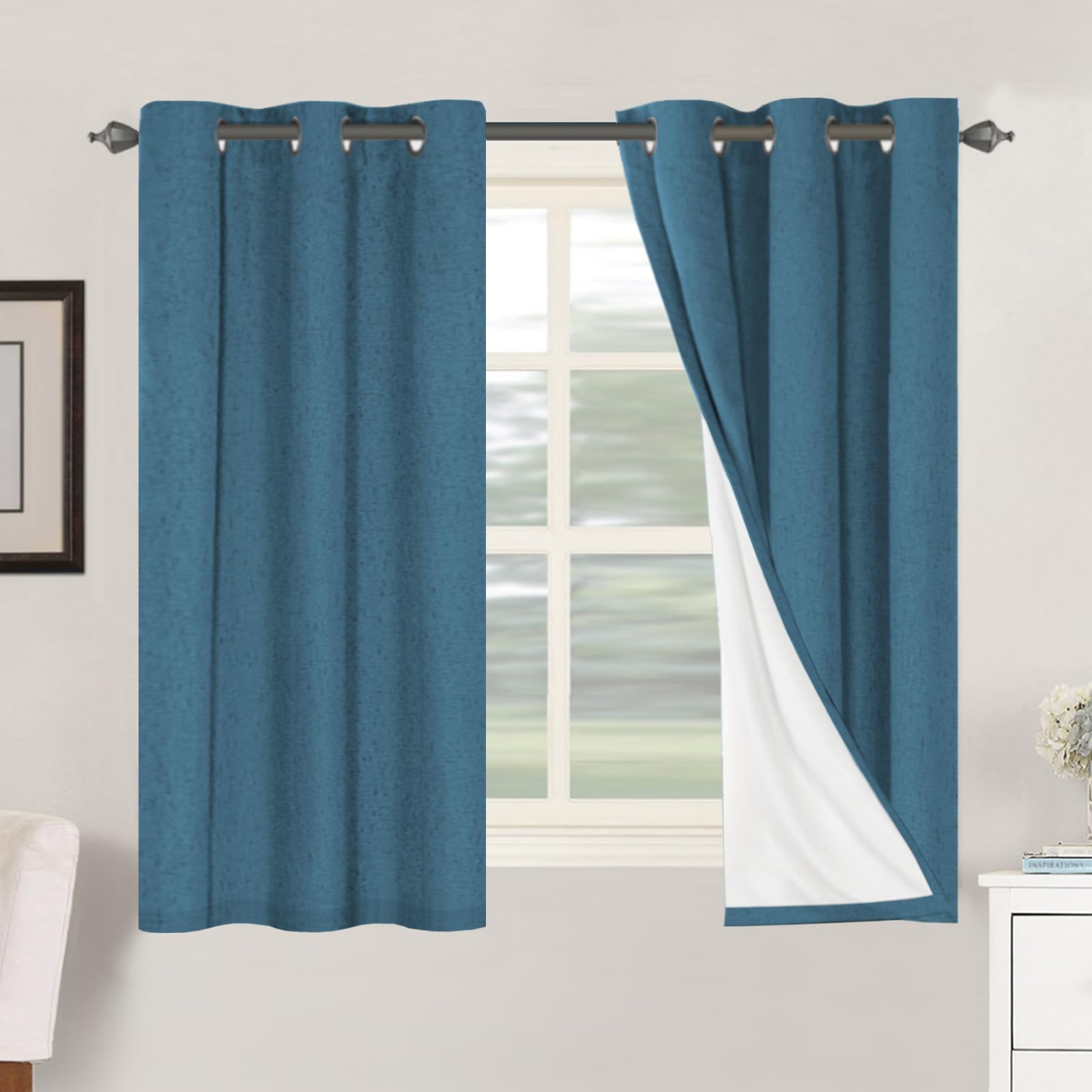 H.VERSAILTEX Linen 100% Blackout Curtains for Bedroom Full Light Blocking Curtains, Textured Window Curtain for Living Room 84 inch Grommet, Energy Efficient Curtains White Liner(2 Panels, Natural)