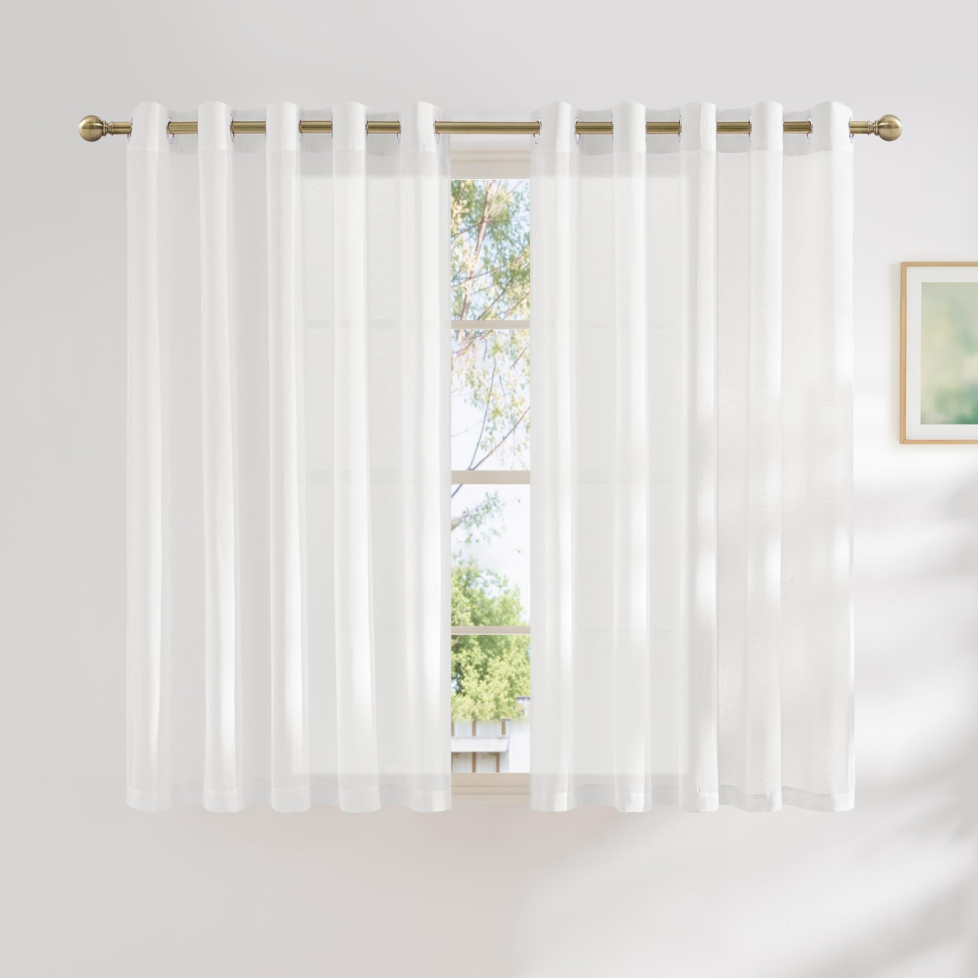 NICETOWN Semi Sheer Linen Curtains for Bedroom 84 inches Long, Grommet Privacy Vertical Farmhouse Window with Light Filtering for Living Room, Natural, W52 x L84, 2 Pieces