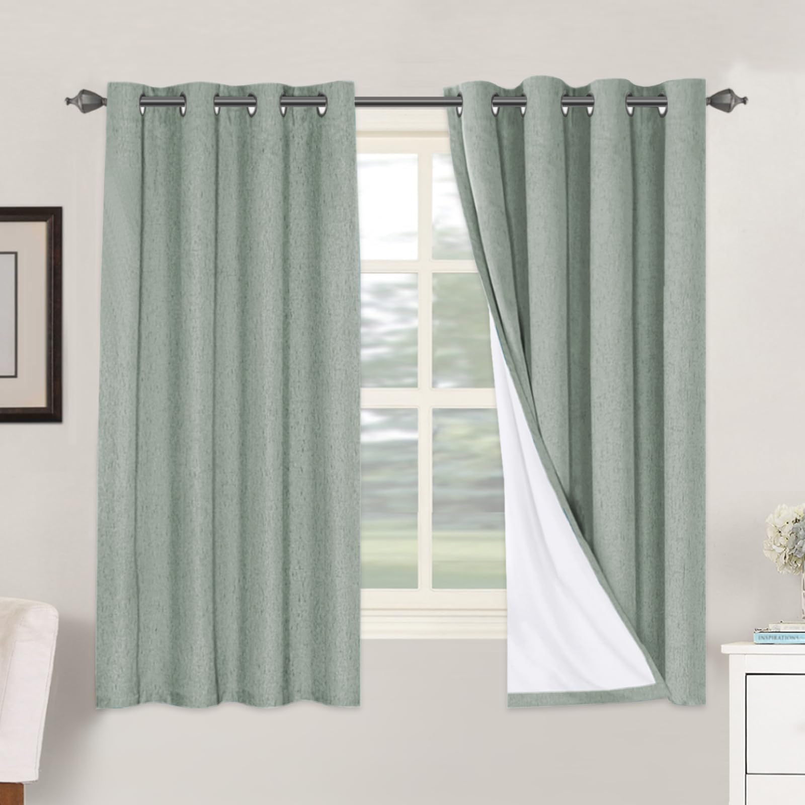 H.VERSAILTEX Linen 100% Blackout Curtains for Bedroom Full Light Blocking Curtains, Textured Window Curtain for Living Room 84 inch Grommet, Energy Efficient Curtains White Liner(2 Panels, Natural)