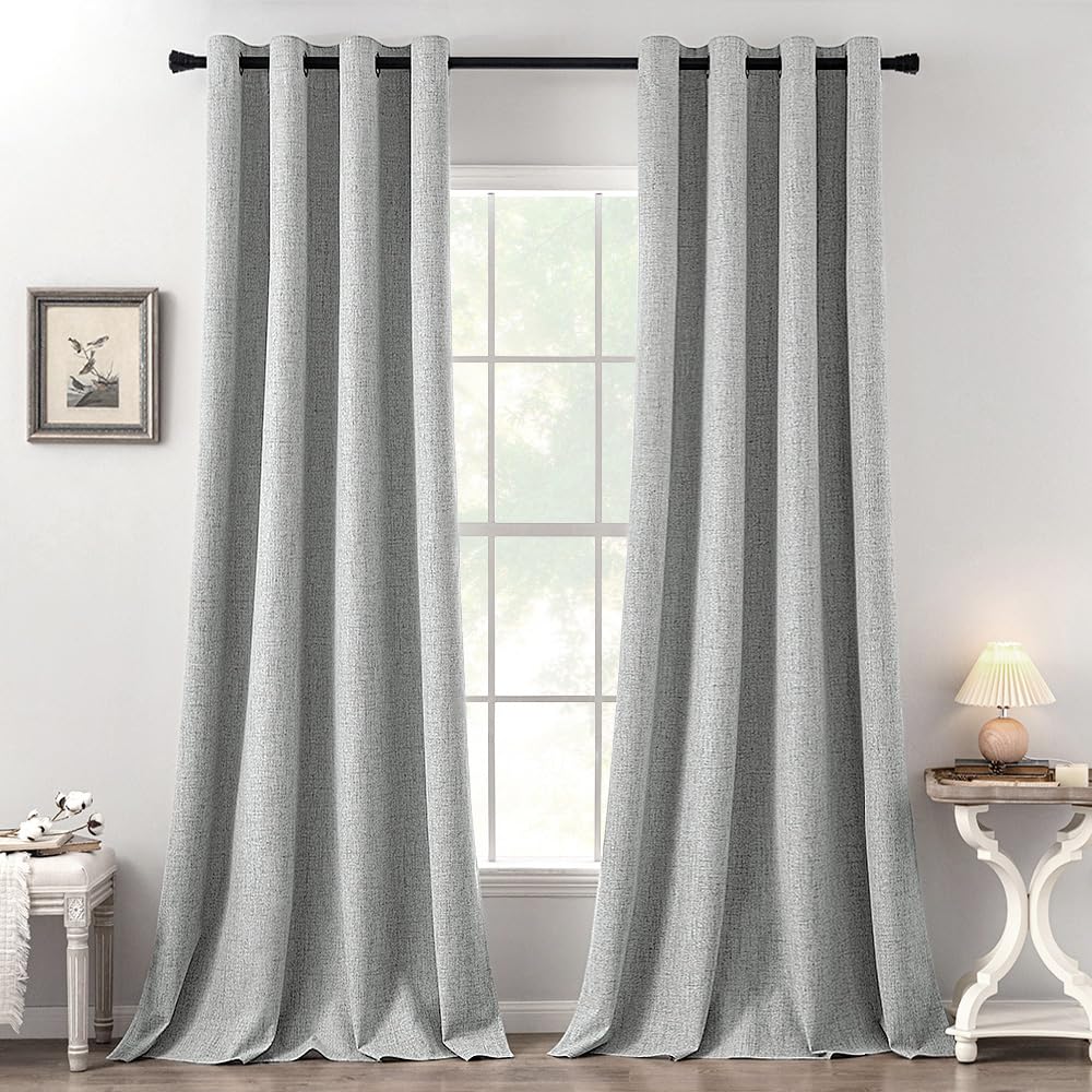 MIULEE 100% Blackout Linen Textured Curtains for Bedroom Solid Thermal Insulated Cream Grommet Room Darkening Curtains & Drapes Luxury Decor for Living Room Nursery 52 x 84 Inch (2 Panels)