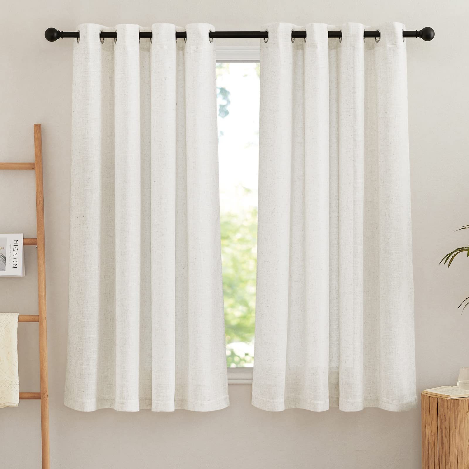 NICETOWN Semi Sheer Linen Curtains for Bedroom 84 inches Long, Grommet Privacy Vertical Farmhouse Window with Light Filtering for Living Room, Natural, W52 x L84, 2 Pieces