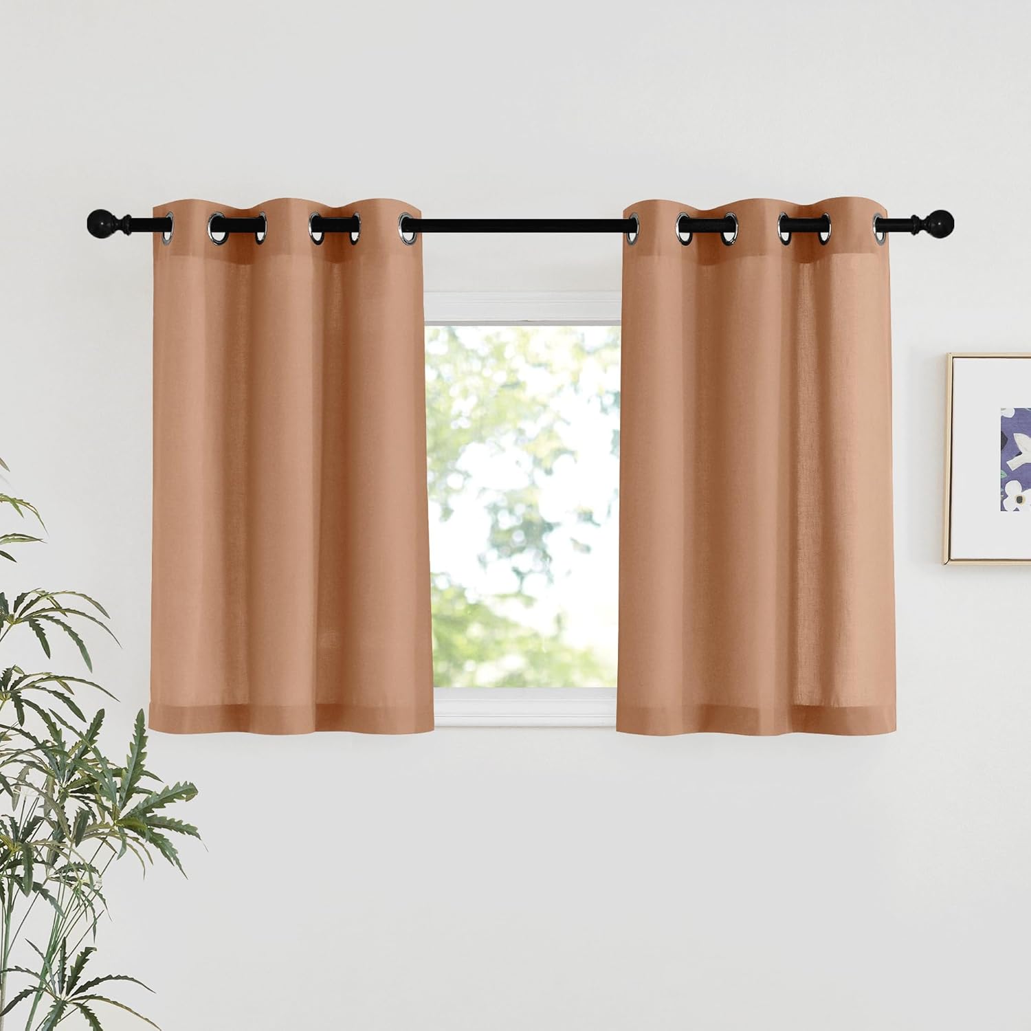 NICETOWN Natural Linen Curtains 84 inch Long 2 Panels Set, Grommet Top Thick Linen Burlap Semi Sheer Vertical Drapes Privacy Assured with Light Filtering for Bedroom/Living Room, W55 x L84