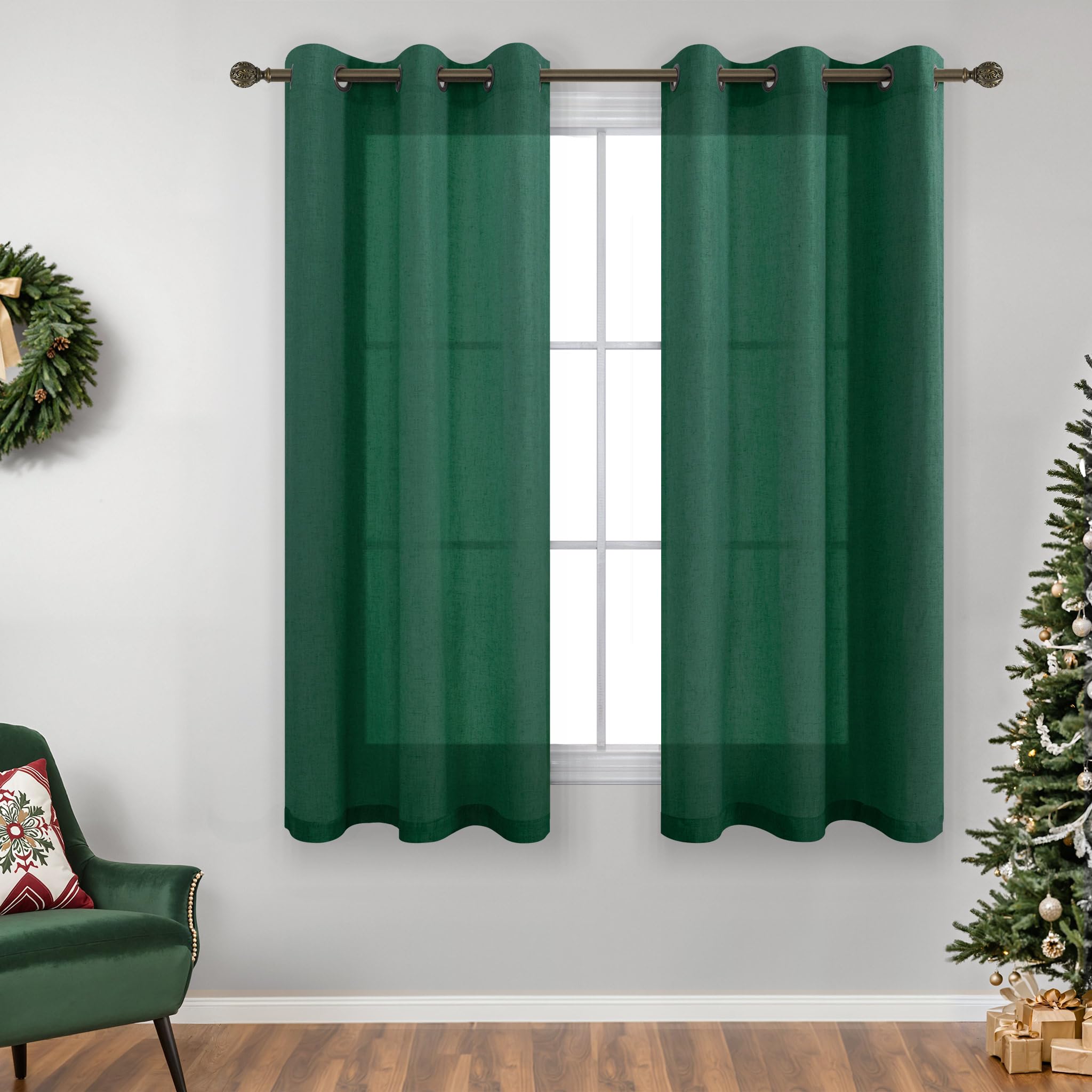 KOUFALL Linen Curtains for Living Room, Bronze Grommet, Semi Sheer Light Filtering Curtains, Neutral Cream Farmhouse Curtain Drapes 84 Inches Long 2 Panels Set