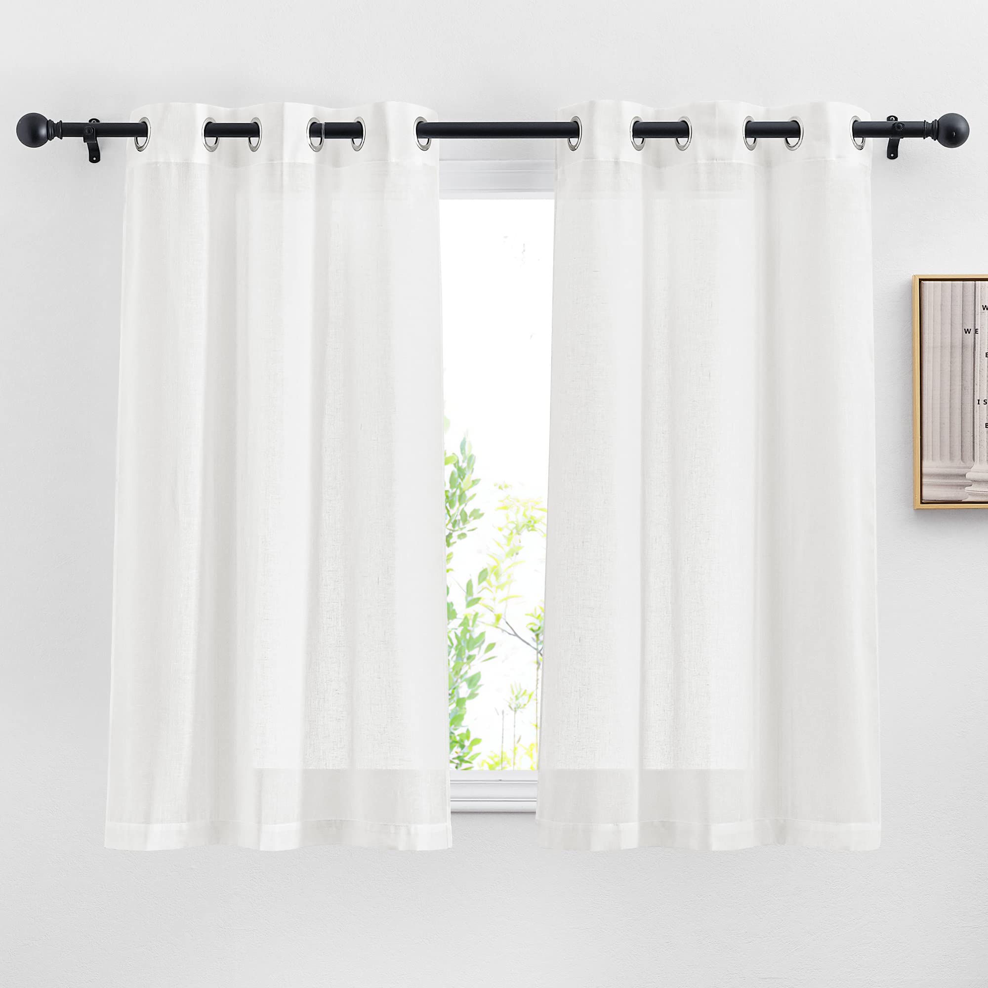 NICETOWN Semi Sheer Linen Curtains for Bedroom 84 inches Long, Grommet Privacy Vertical Farmhouse Window with Light Filtering for Living Room, Natural, W52 x L84, 2 Pieces