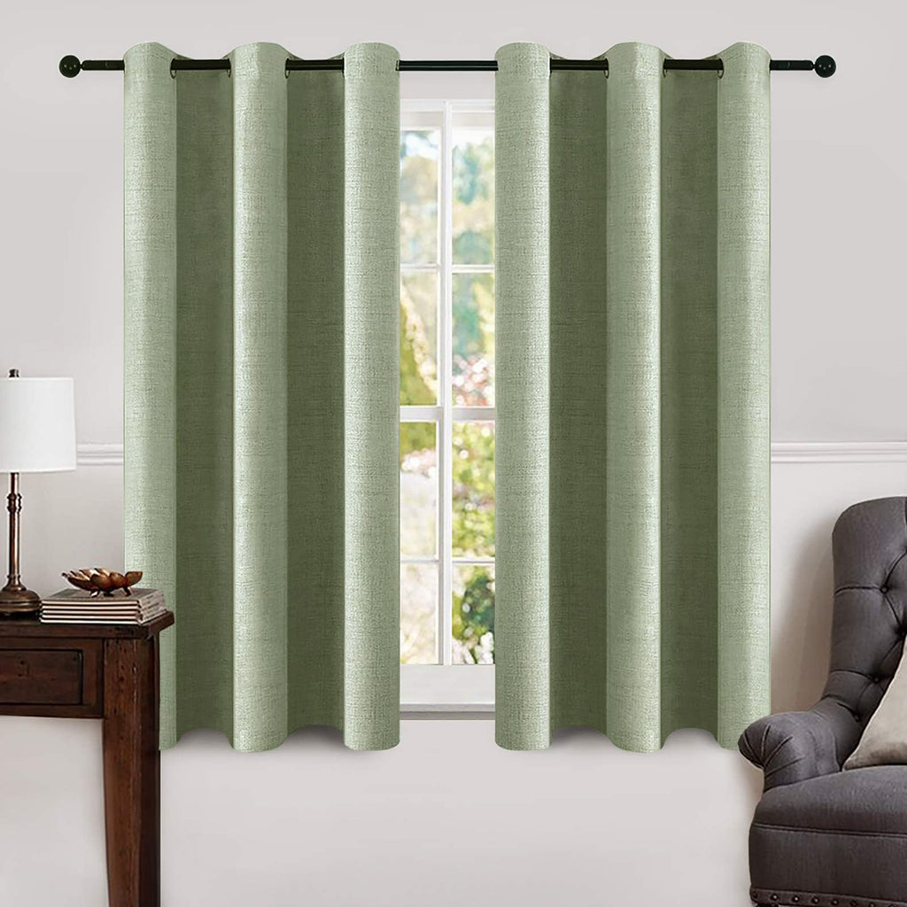 MIULEE 100% Blackout Linen Textured Curtains for Bedroom Solid Thermal Insulated Cream Grommet Room Darkening Curtains & Drapes Luxury Decor for Living Room Nursery 52 x 84 Inch (2 Panels)