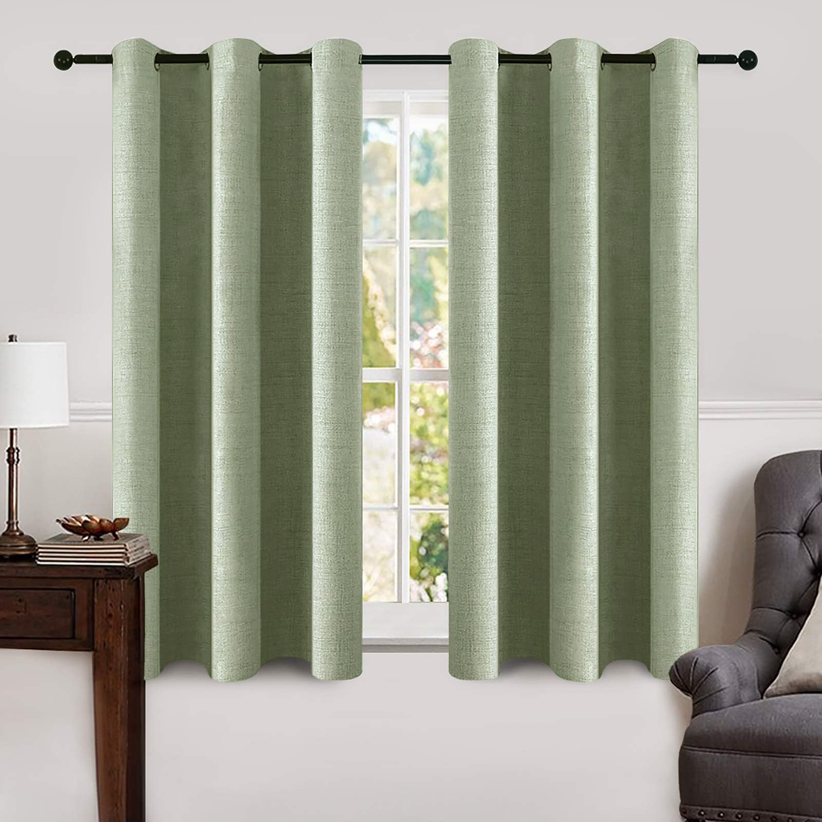 MIULEE 100% Blackout Linen Textured Curtains for Bedroom Solid Thermal Insulated Cream Grommet Room Darkening Curtains & Drapes Luxury Decor for Living Room Nursery 52 x 84 Inch (2 Panels)