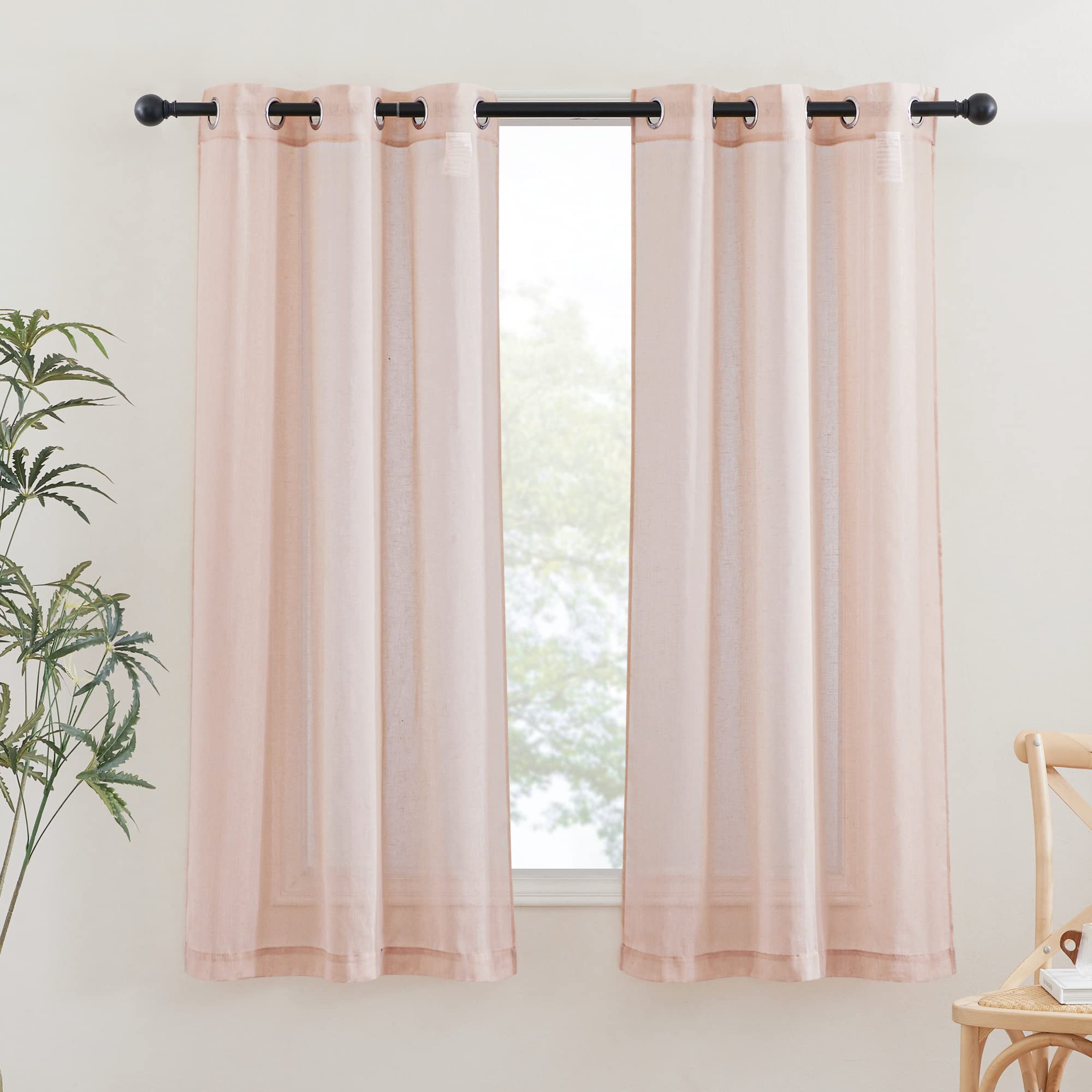 NICETOWN Semi Sheer Linen Curtains for Bedroom 84 inches Long, Grommet Privacy Vertical Farmhouse Window with Light Filtering for Living Room, Natural, W52 x L84, 2 Pieces