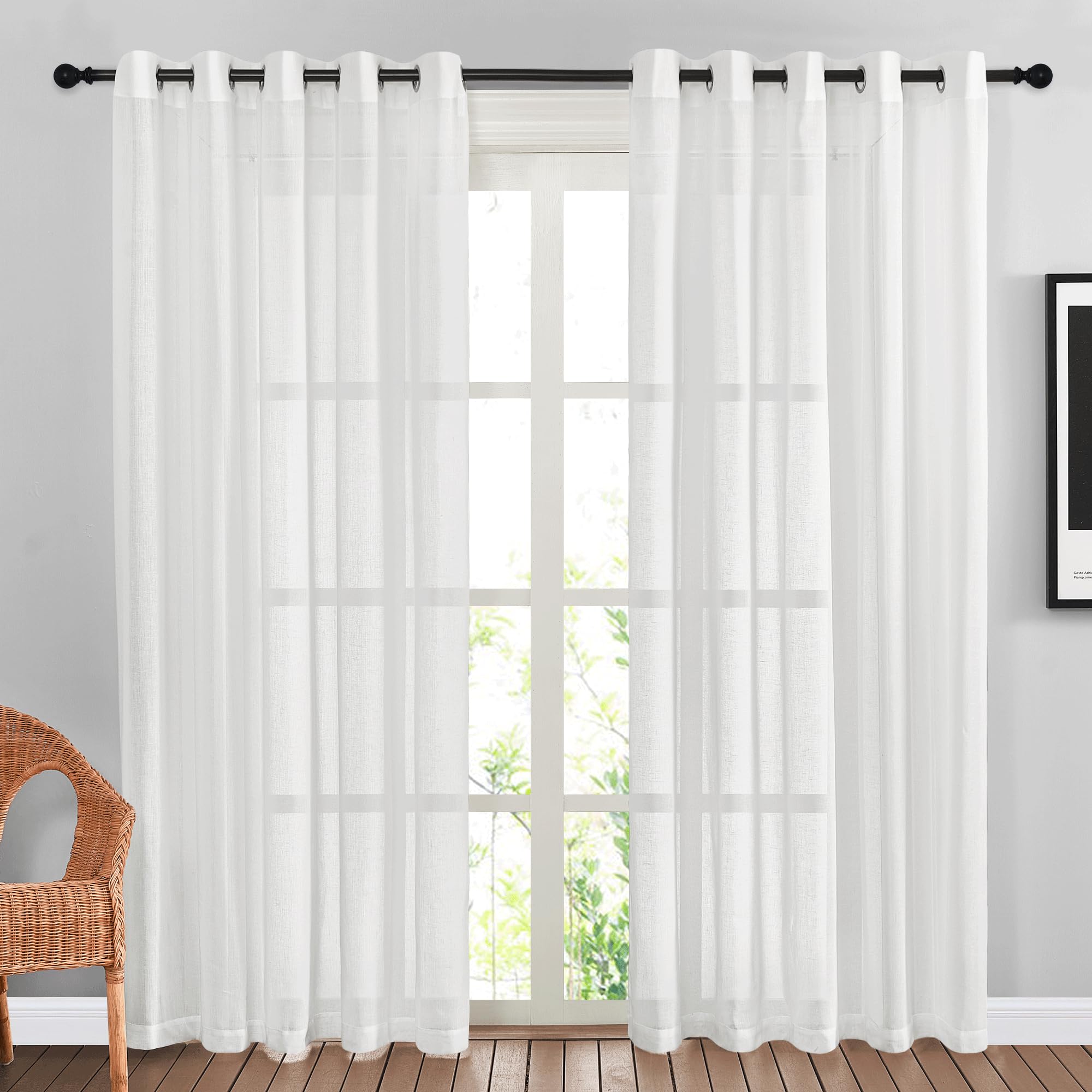 NICETOWN Semi Sheer Linen Curtains for Bedroom 84 inches Long, Grommet Privacy Vertical Farmhouse Window with Light Filtering for Living Room, Natural, W52 x L84, 2 Pieces
