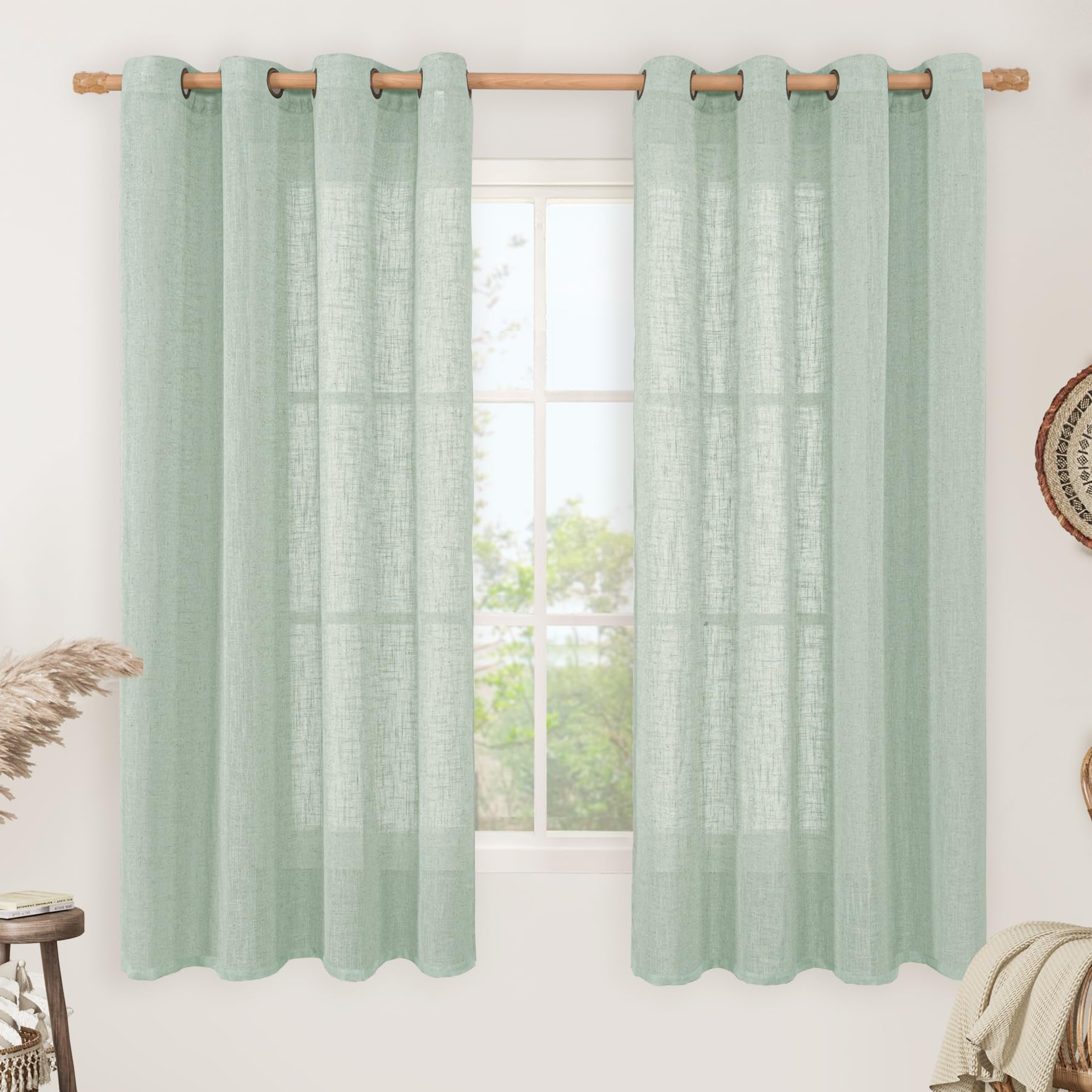 LAMIT Natural Ivory Linen Semi Sheer Curtains 84 inch Length, Cream Light Filtering Soft Thick Neutral Living Room Drapes with Bronze Grommet for Bedroom/Farmhouse, 2 Panels, 52 x 84 Inch