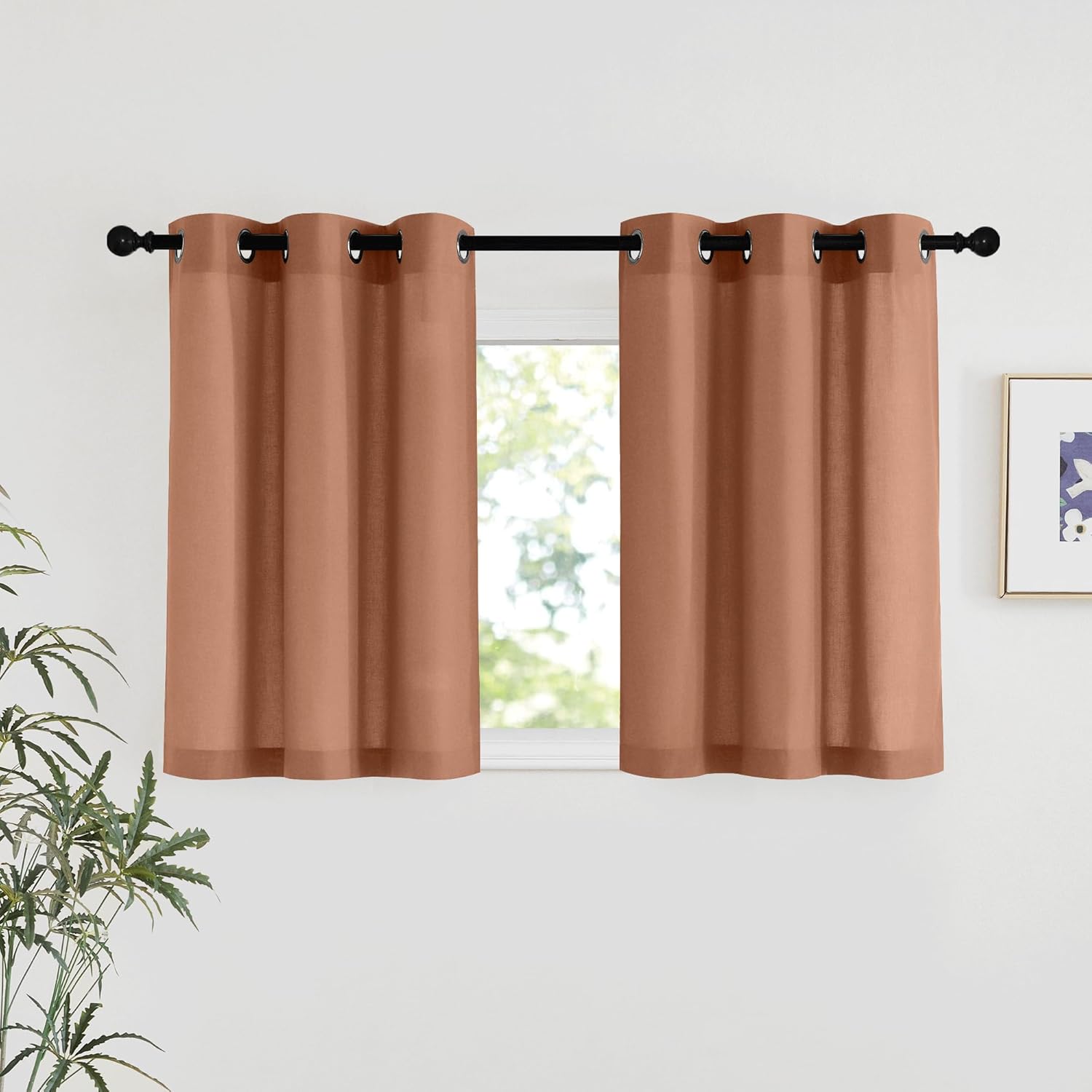 NICETOWN Natural Linen Curtains 84 inch Long 2 Panels Set, Grommet Top Thick Linen Burlap Semi Sheer Vertical Drapes Privacy Assured with Light Filtering for Bedroom/Living Room, W55 x L84