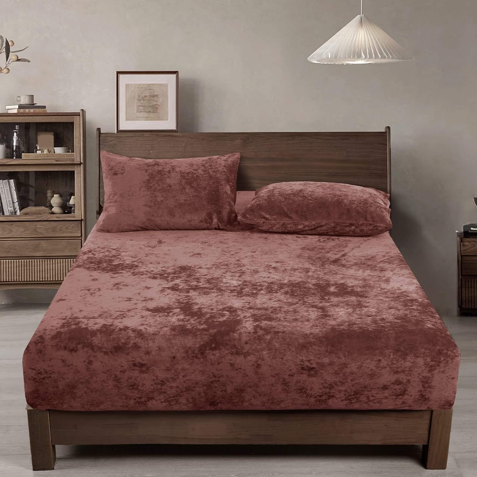 PHF Truly Velvet Fitted Sheet Only Queen Size, Luxury Super Soft Cozy Fuzzy Fleece Bottom Sheet with Deep Pocket Up to 16",Suitable for Fall Winter Spring, No Pillowcases, Charcoal/Dark Grey