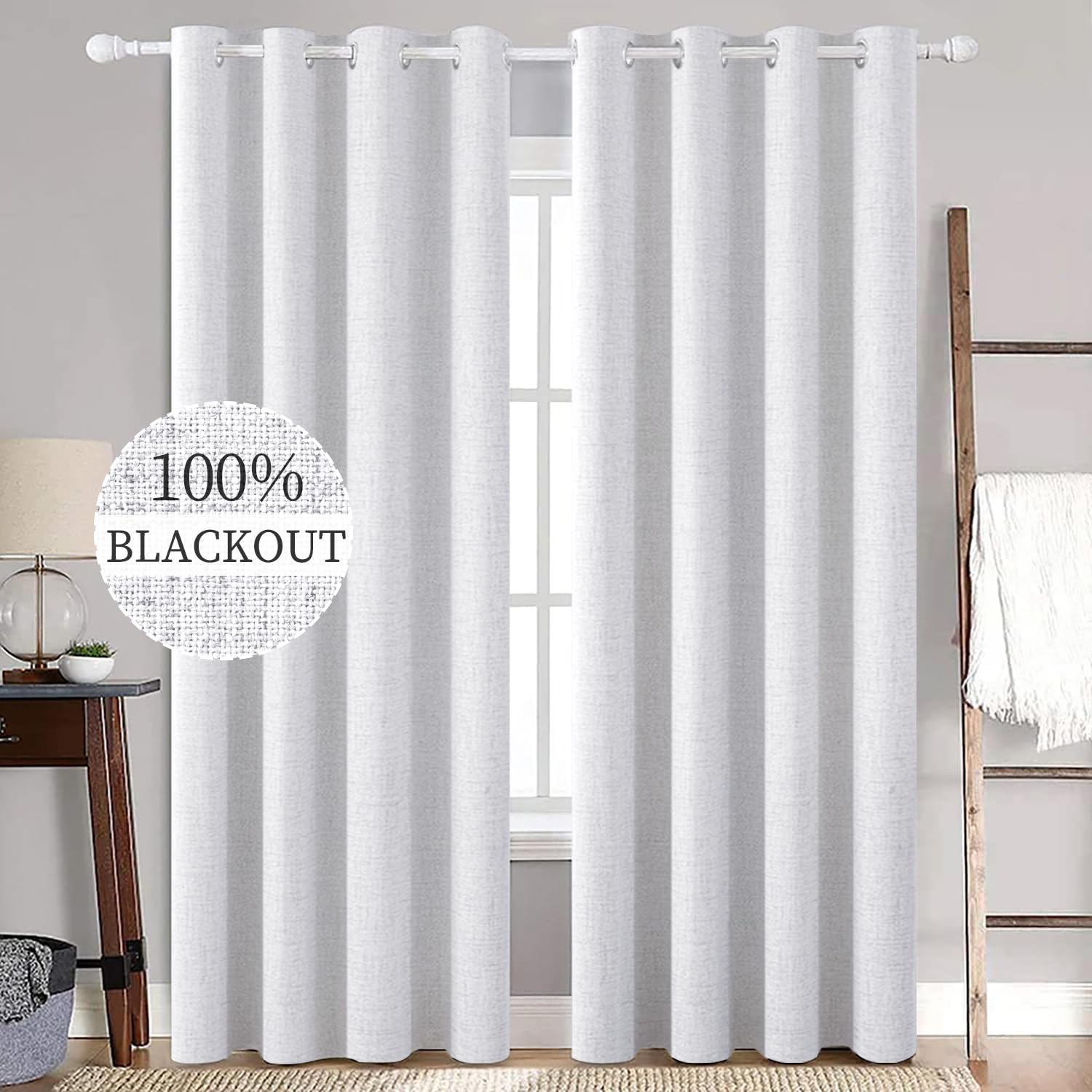 MIULEE 100% Blackout Linen Textured Curtains for Bedroom Solid Thermal Insulated Natural Beige Grommet Room Darkening Curtains & Drapes Luxury Decor for Living Room Nursery 52 x 96 Inch (2 Panels)