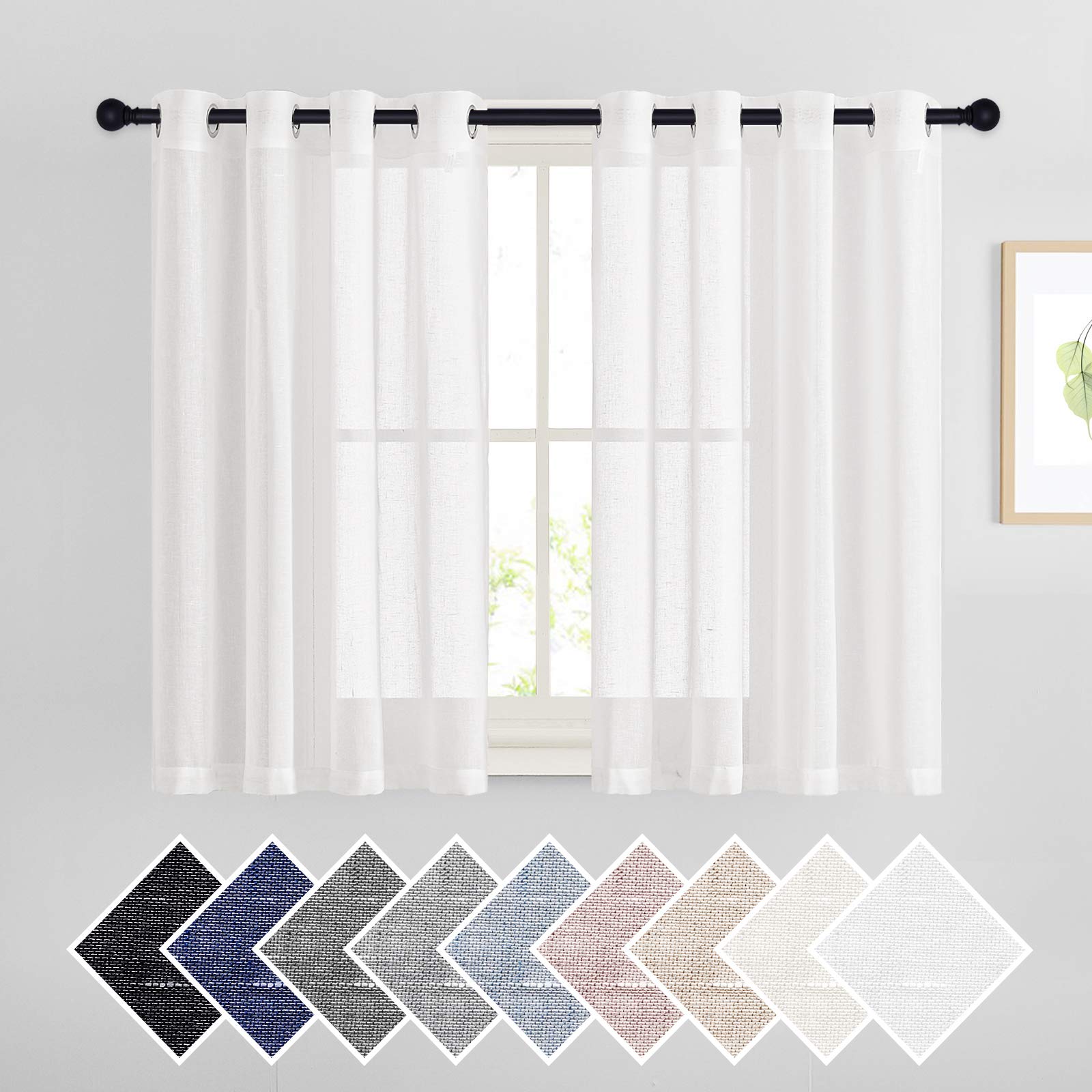 NICETOWN Semi Sheer Linen Curtains for Bedroom 84 inches Long, Grommet Privacy Vertical Farmhouse Window with Light Filtering for Living Room, Natural, W52 x L84, 2 Pieces
