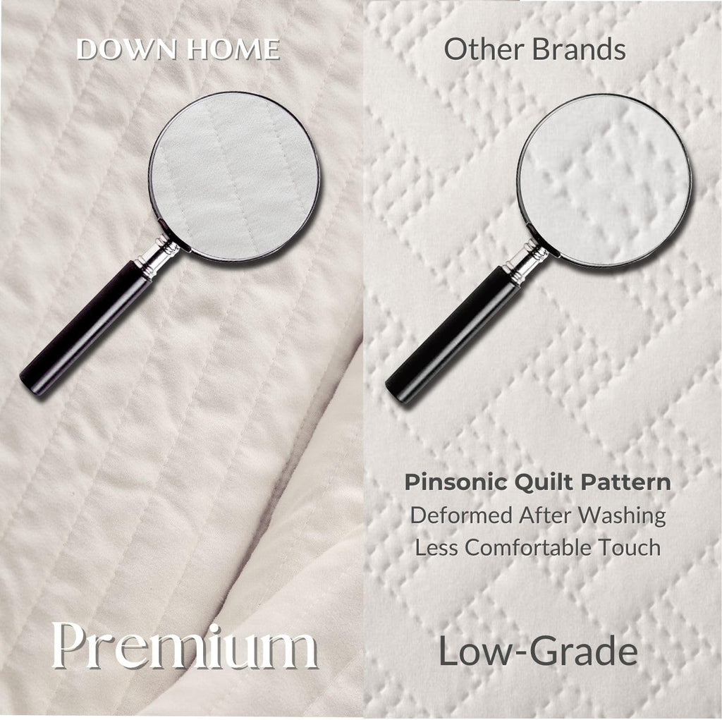 DOWN HOME Queen Quilt Bedding Set with Shams, Vintage Washed Soft Quilted Blanket Thin Comforter Lightweight Bedspread Coverlet Bed Cover, Brushed Microfiber Stripe Stitching, Linen White, 86"x90"