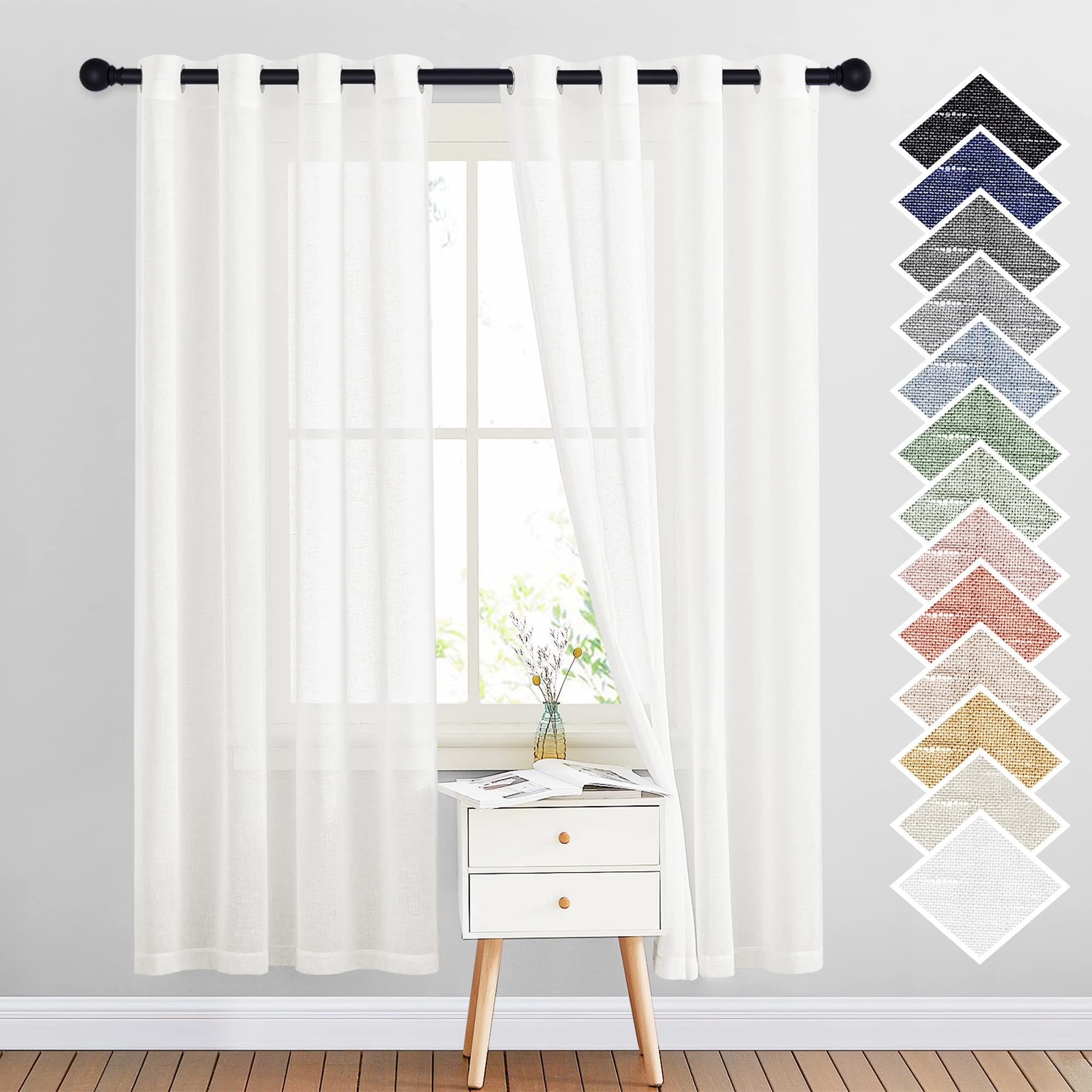 NICETOWN Semi Sheer Linen Curtains for Bedroom 84 inches Long, Grommet Privacy Vertical Farmhouse Window with Light Filtering for Living Room, Natural, W52 x L84, 2 Pieces