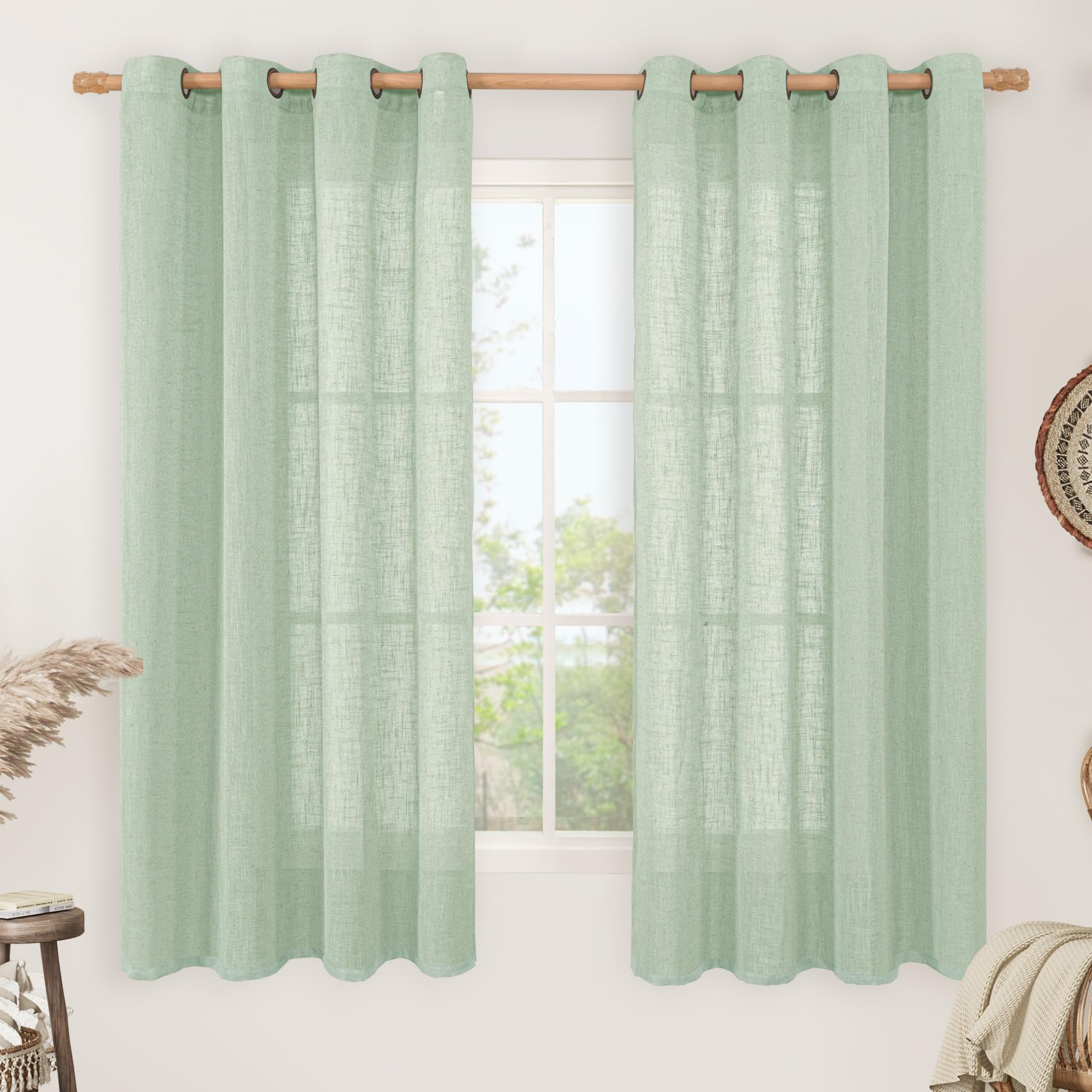 LAMIT Natural Ivory Linen Semi Sheer Curtains 84 inch Length, Cream Light Filtering Soft Thick Neutral Living Room Drapes with Bronze Grommet for Bedroom/Farmhouse, 2 Panels, 52 x 84 Inch