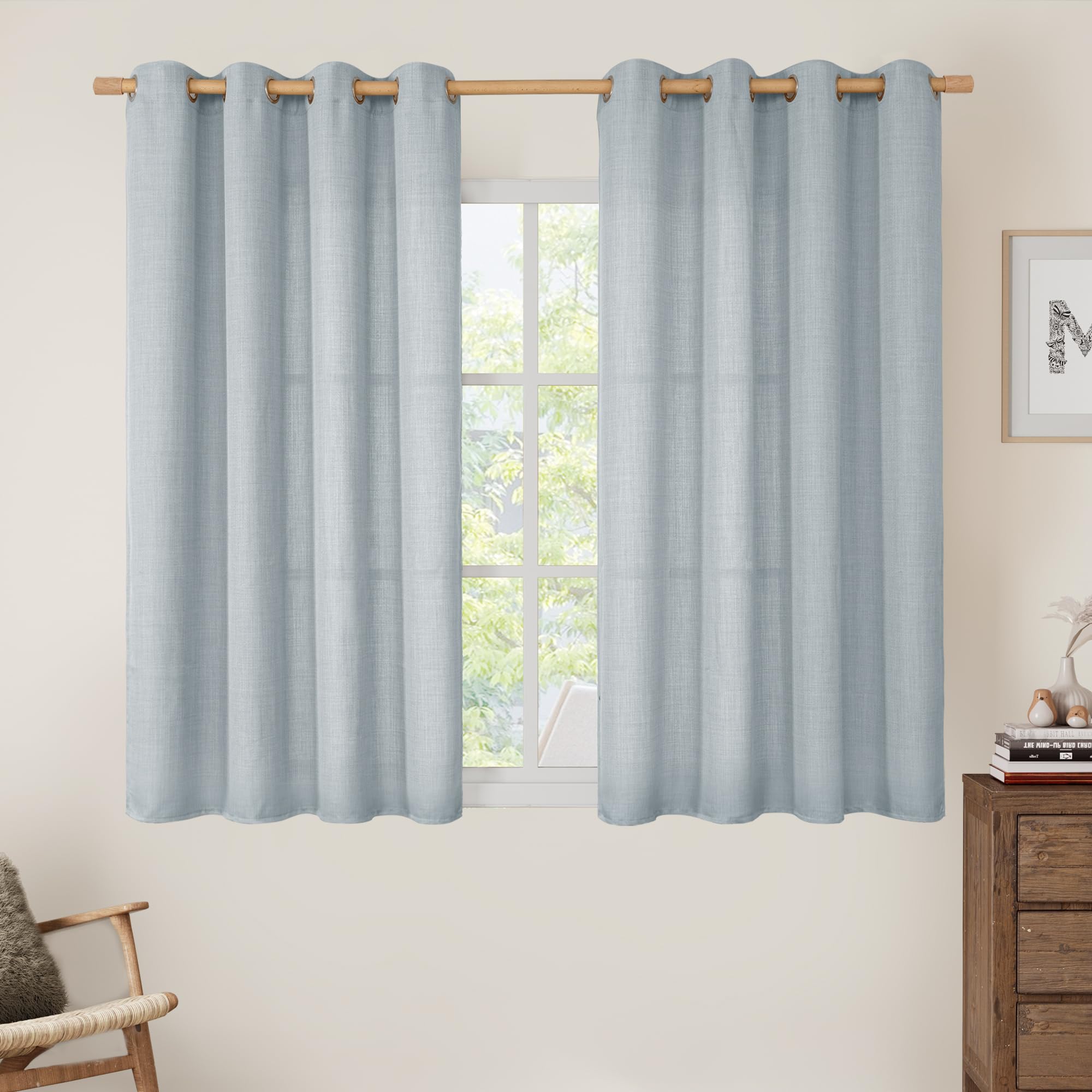 LAMIT Natural Ivory Linen Semi Sheer Curtains 84 inch Length, Cream Light Filtering Soft Thick Neutral Living Room Drapes with Bronze Grommet for Bedroom/Farmhouse, 2 Panels, 52 x 84 Inch