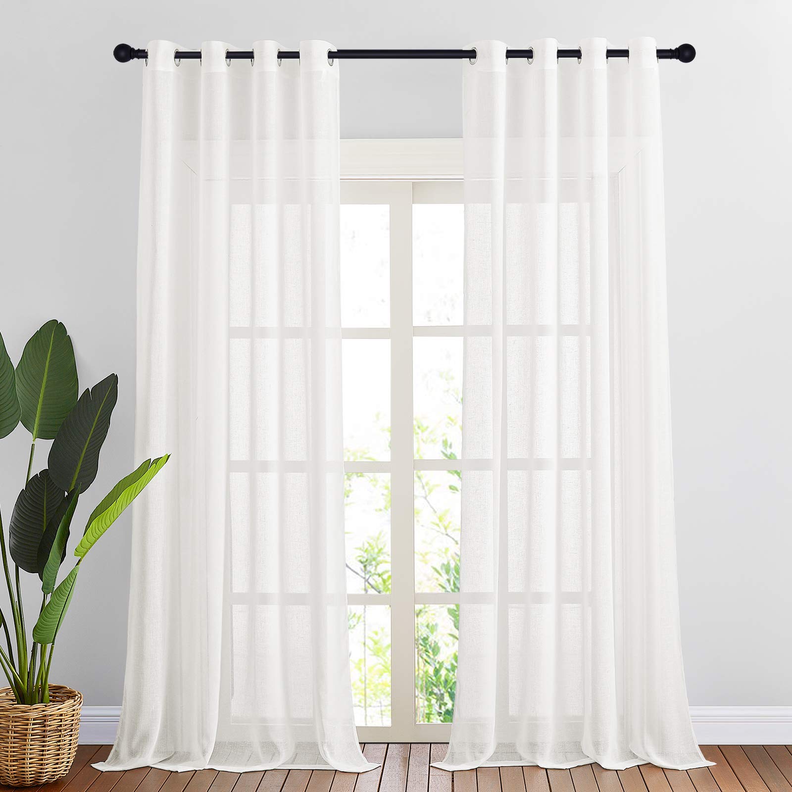 NICETOWN Semi Sheer Linen Curtains for Bedroom 84 inches Long, Grommet Privacy Vertical Farmhouse Window with Light Filtering for Living Room, Natural, W52 x L84, 2 Pieces