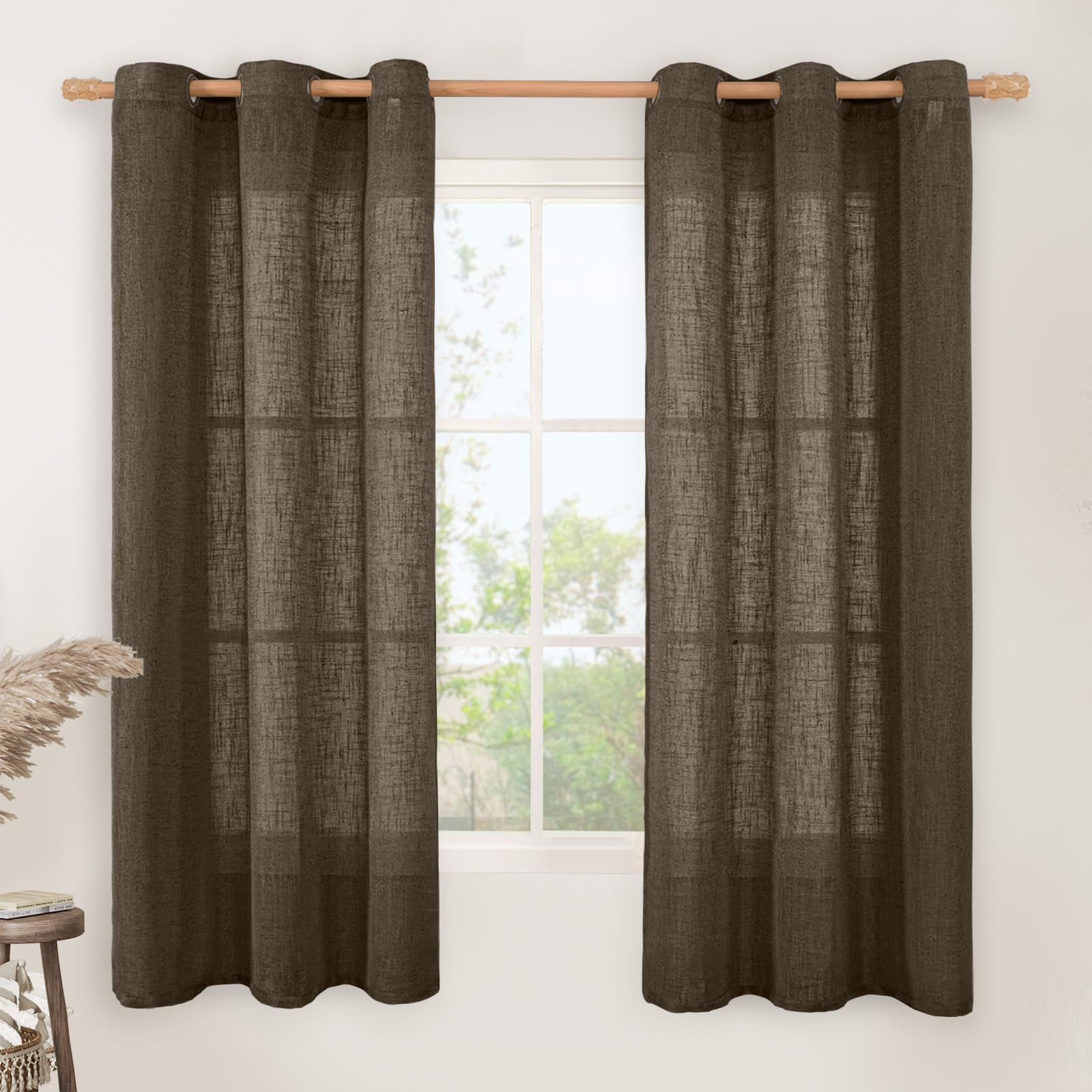 LAMIT Natural Ivory Linen Semi Sheer Curtains 84 inch Length, Cream Light Filtering Soft Thick Neutral Living Room Drapes with Bronze Grommet for Bedroom/Farmhouse, 2 Panels, 52 x 84 Inch