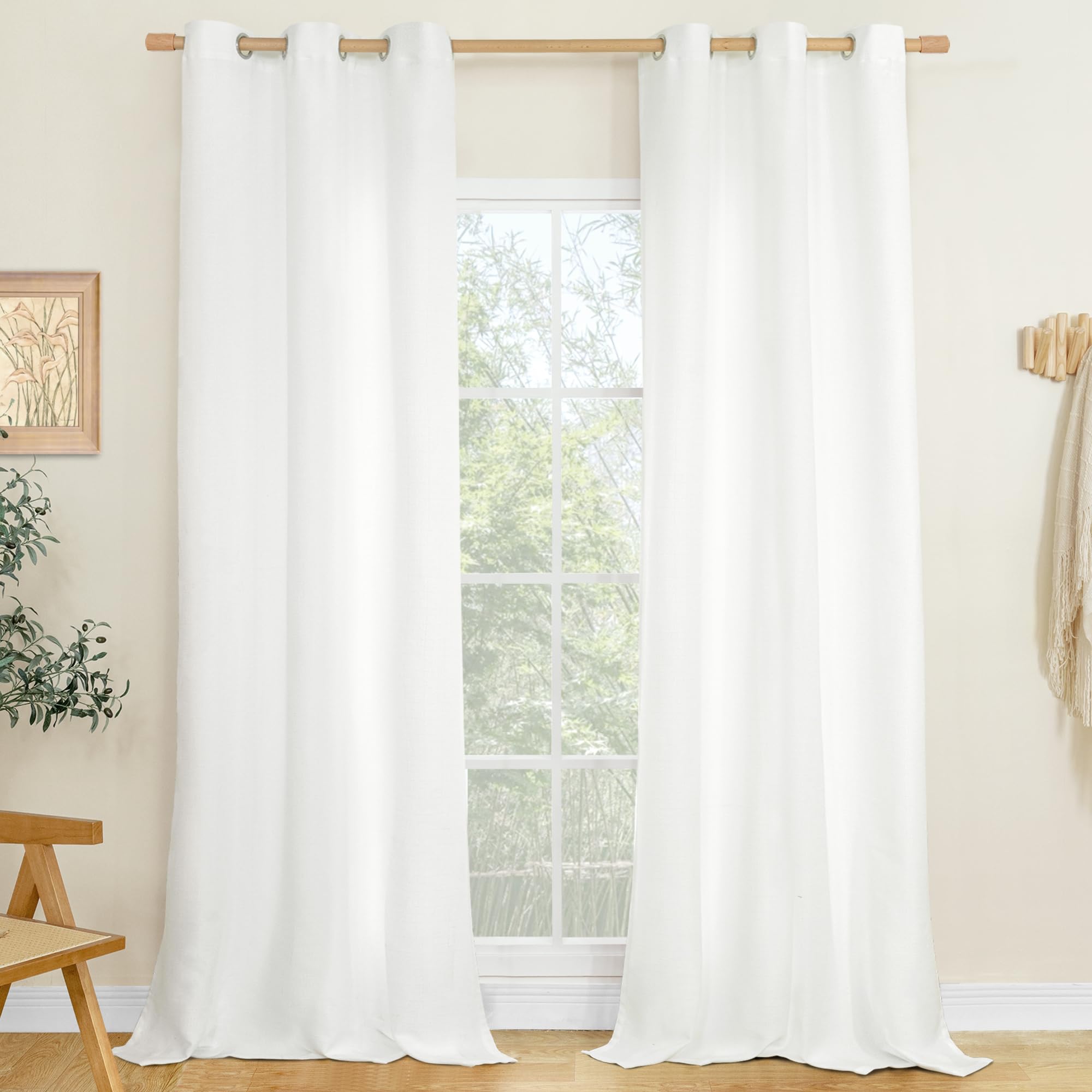 LAMIT Linen Curtains 84 inch Length 2 Panels, Grommet Thick Soft Light Filtering Curtains Privacy Living Room Window Drapes for Bedroom/Farmhouse, W52 x L84, Natural Beige