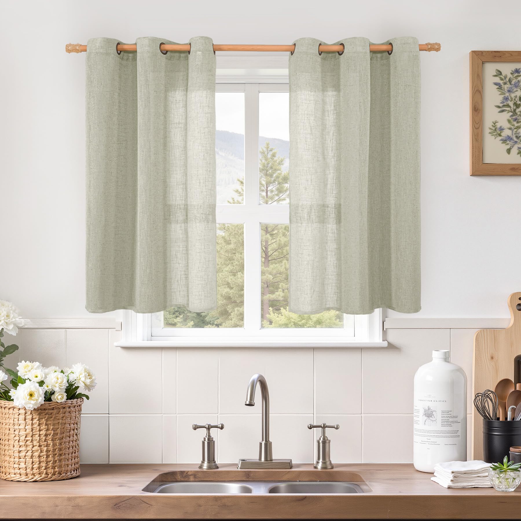 LAMIT Natural Ivory Linen Semi Sheer Curtains 84 inch Length, Cream Light Filtering Soft Thick Neutral Living Room Drapes with Bronze Grommet for Bedroom/Farmhouse, 2 Panels, 52 x 84 Inch