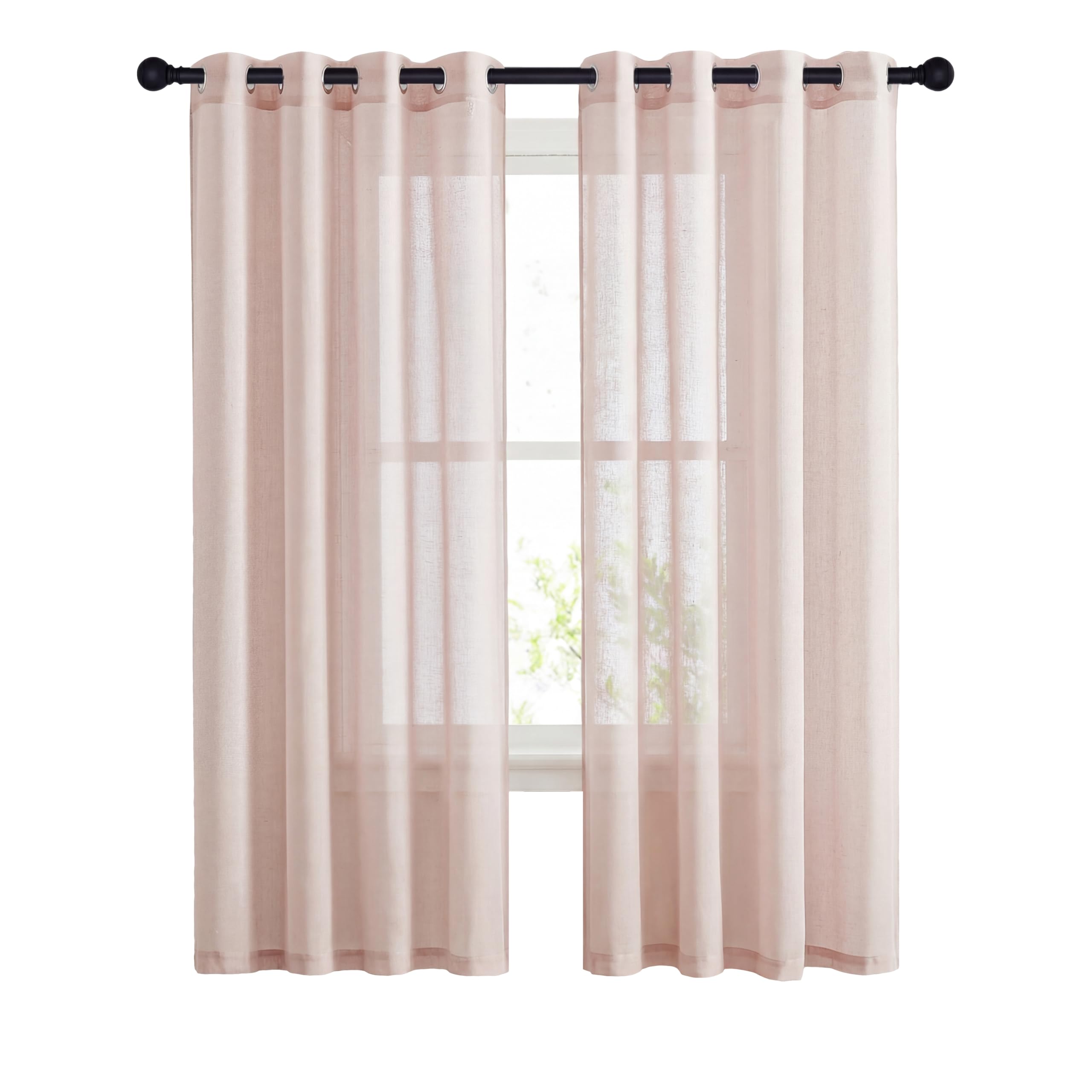 NICETOWN Semi Sheer Linen Curtains for Bedroom 84 inches Long, Grommet Privacy Vertical Farmhouse Window with Light Filtering for Living Room, Natural, W52 x L84, 2 Pieces