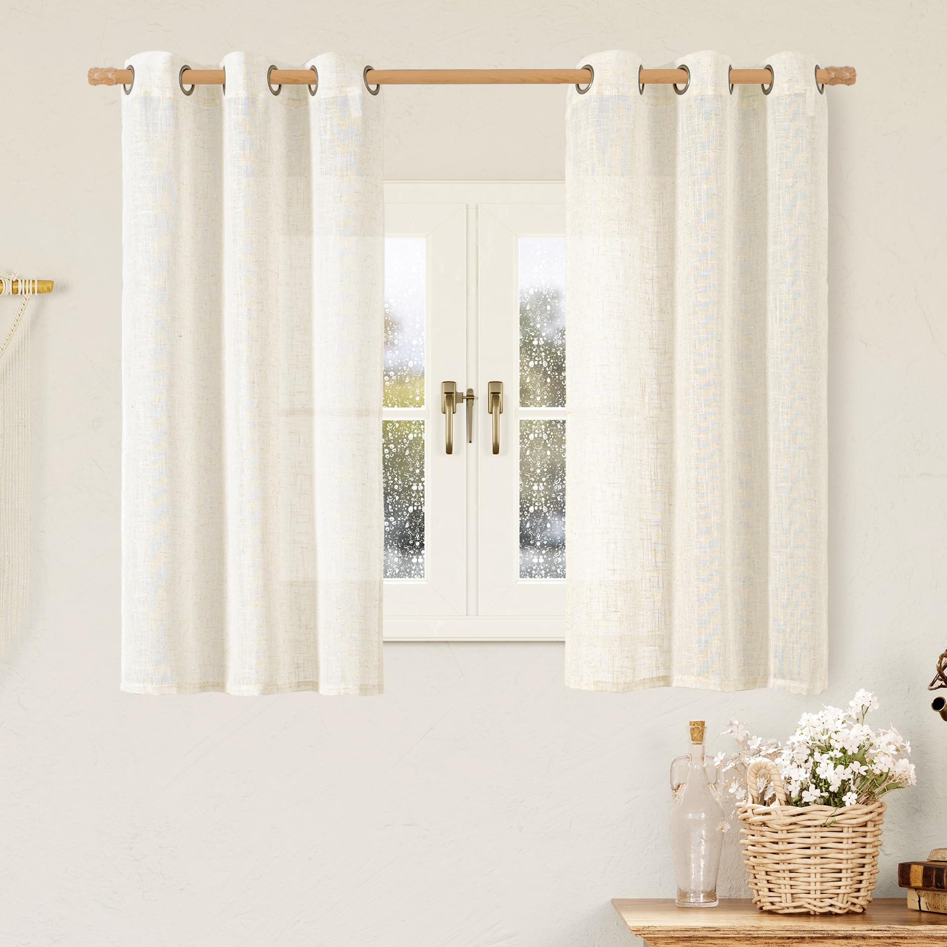LAMIT Natural Ivory Linen Semi Sheer Curtains 84 inch Length, Cream Light Filtering Soft Thick Neutral Living Room Drapes with Bronze Grommet for Bedroom/Farmhouse, 2 Panels, 52 x 84 Inch