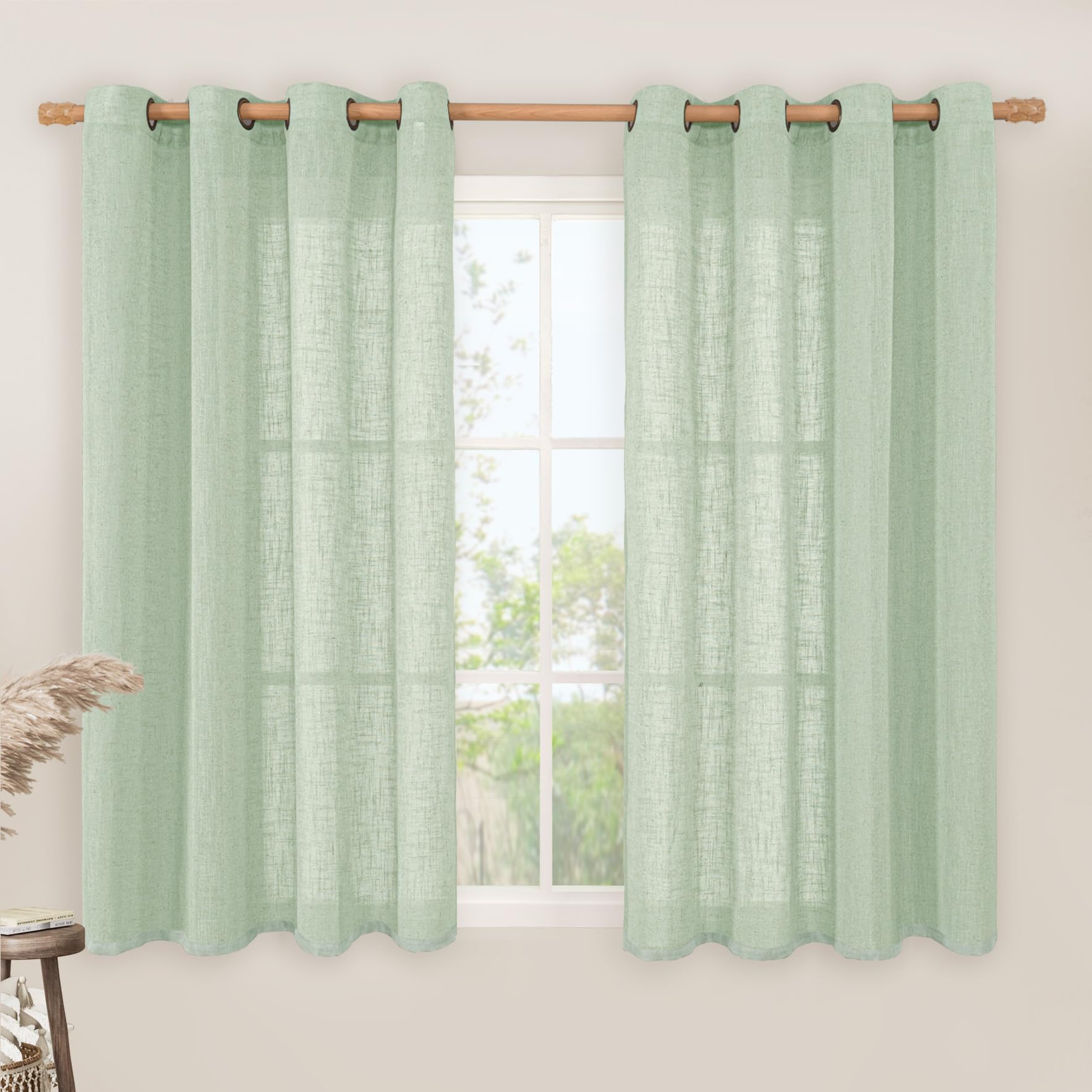 LAMIT Natural Ivory Linen Semi Sheer Curtains 84 inch Length, Cream Light Filtering Soft Thick Neutral Living Room Drapes with Bronze Grommet for Bedroom/Farmhouse, 2 Panels, 52 x 84 Inch