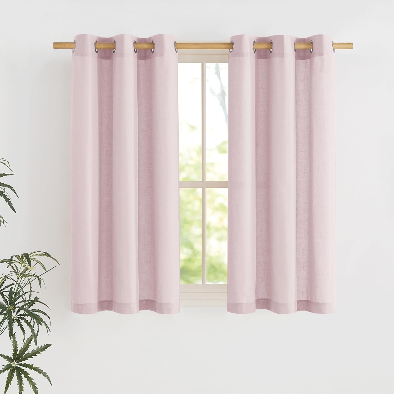 NICETOWN Natural Linen Curtains 84 inch Long 2 Panels Set, Grommet Top Thick Linen Burlap Semi Sheer Vertical Drapes Privacy Assured with Light Filtering for Bedroom/Living Room, W55 x L84