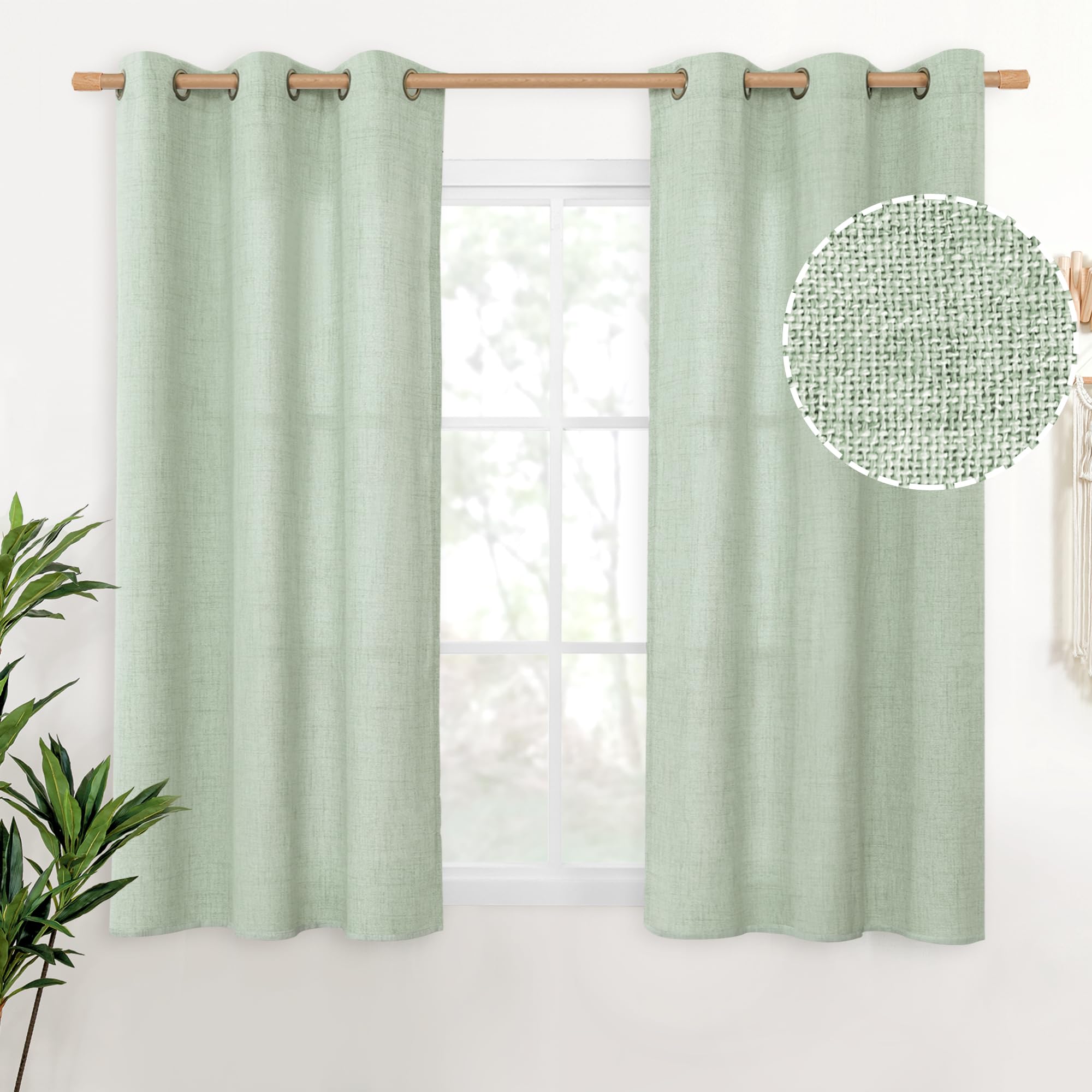 YoungsTex Linen Semi Sheer Curtains 63 Inch Length 2 Panels for Living Room - Light Filtering Drapes with Bronze Grommet Beige Window Treatments for Country Office Bedroom, 52 X 63 Inch