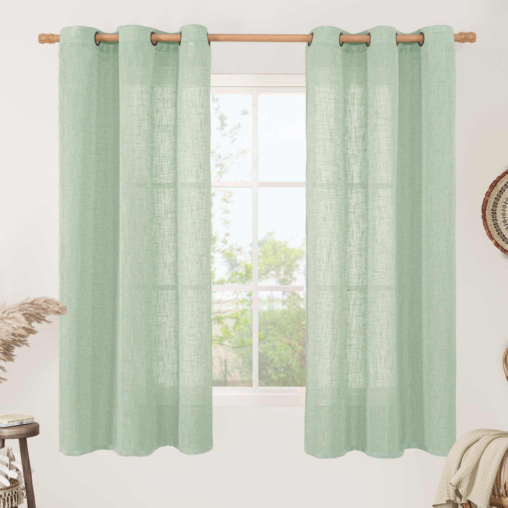 LAMIT Natural Ivory Linen Semi Sheer Curtains 84 inch Length, Cream Light Filtering Soft Thick Neutral Living Room Drapes with Bronze Grommet for Bedroom/Farmhouse, 2 Panels, 52 x 84 Inch