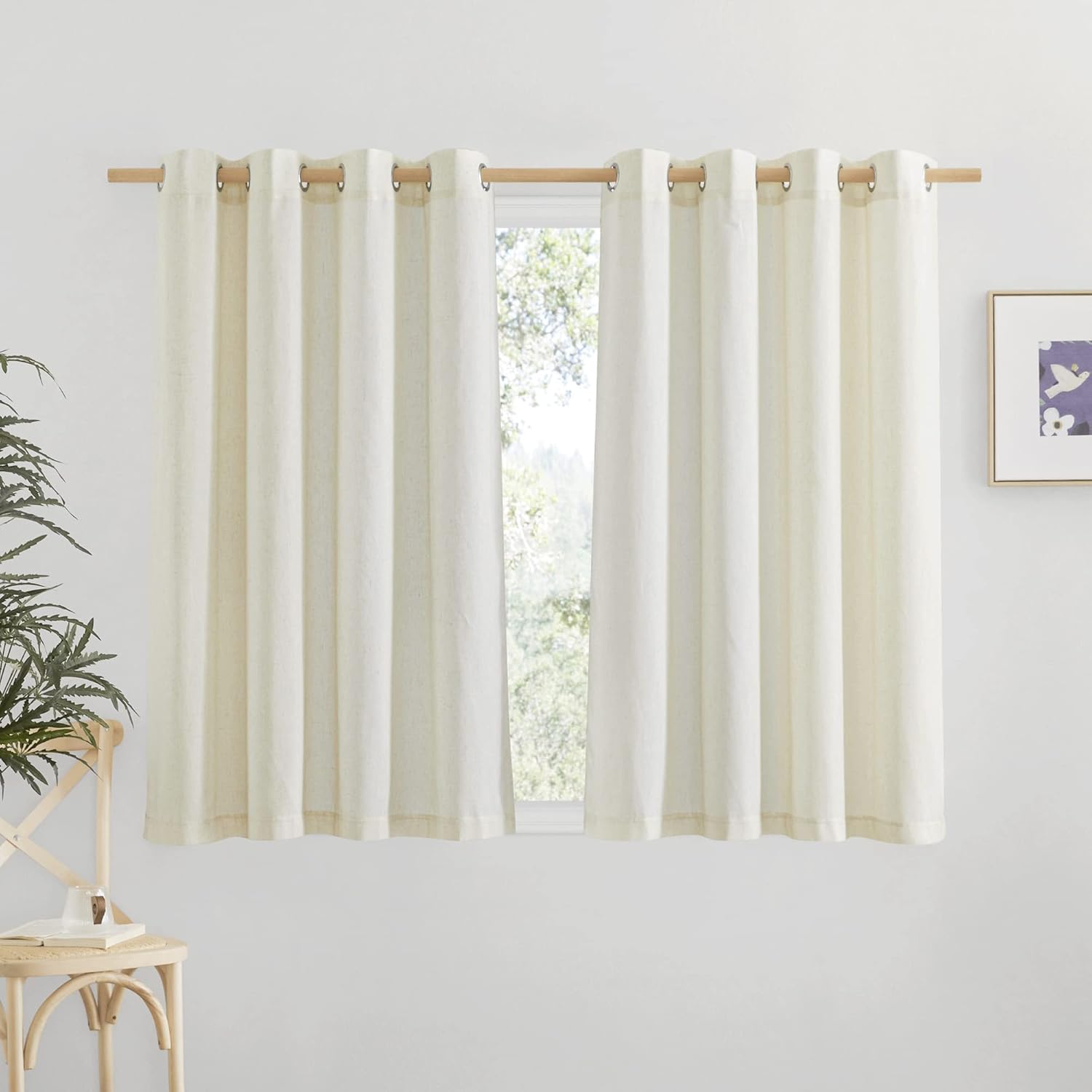 NICETOWN Natural Linen Curtains 84 inch Long 2 Panels Set, Grommet Top Thick Linen Burlap Semi Sheer Vertical Drapes Privacy Assured with Light Filtering for Bedroom/Living Room, W55 x L84