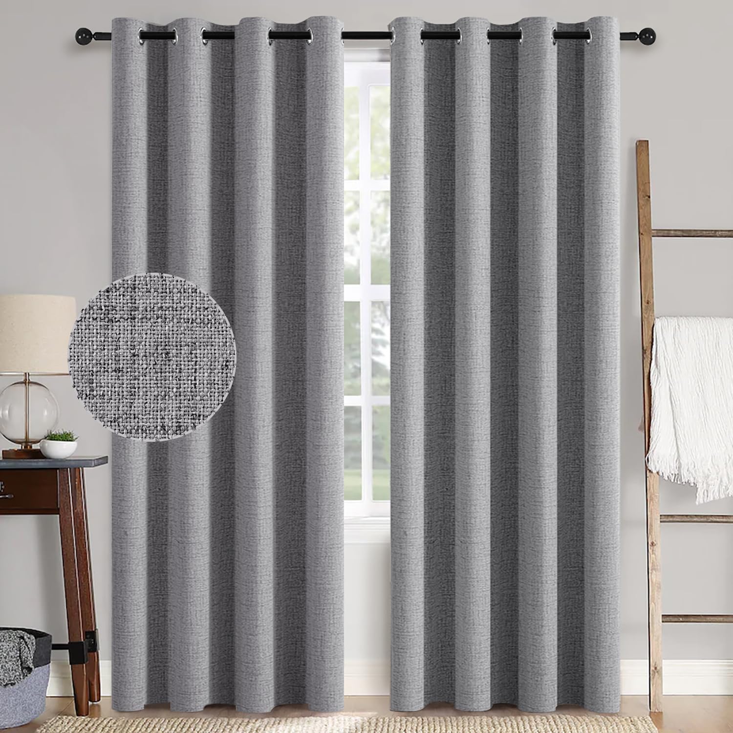 MIULEE 100% Blackout Linen Textured Curtains for Bedroom Solid Thermal Insulated Natural Beige Grommet Room Darkening Curtains & Drapes Luxury Decor for Living Room Nursery 52 x 96 Inch (2 Panels)