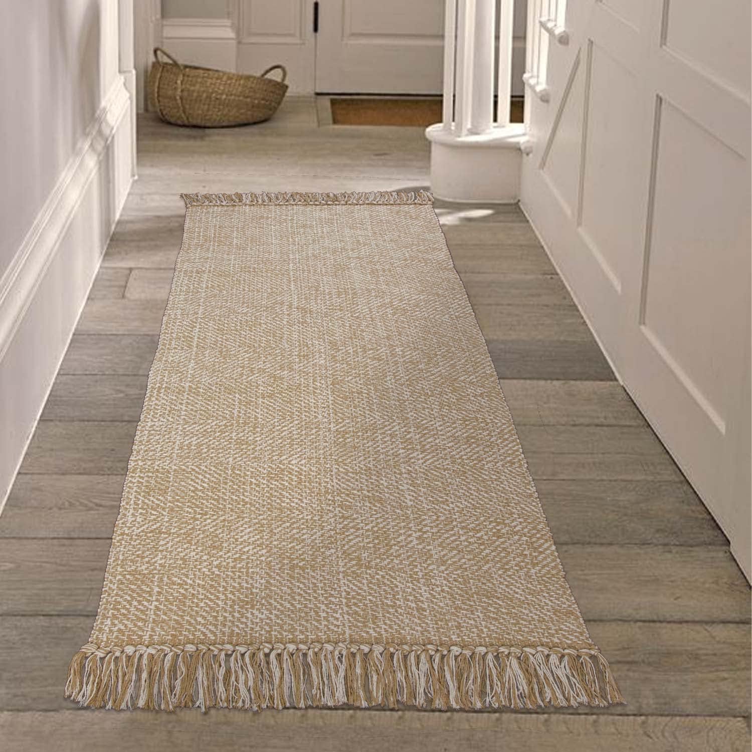 Collive 4x6 Area Rug, Natural/Black Woven Cotton Washable Modern Bedroom Rugs, Boho Dining Room Door Rug Carpet with Tassel for Living Room Nursery Room Office, Outdoor Rug for Patio Hallway Decor
