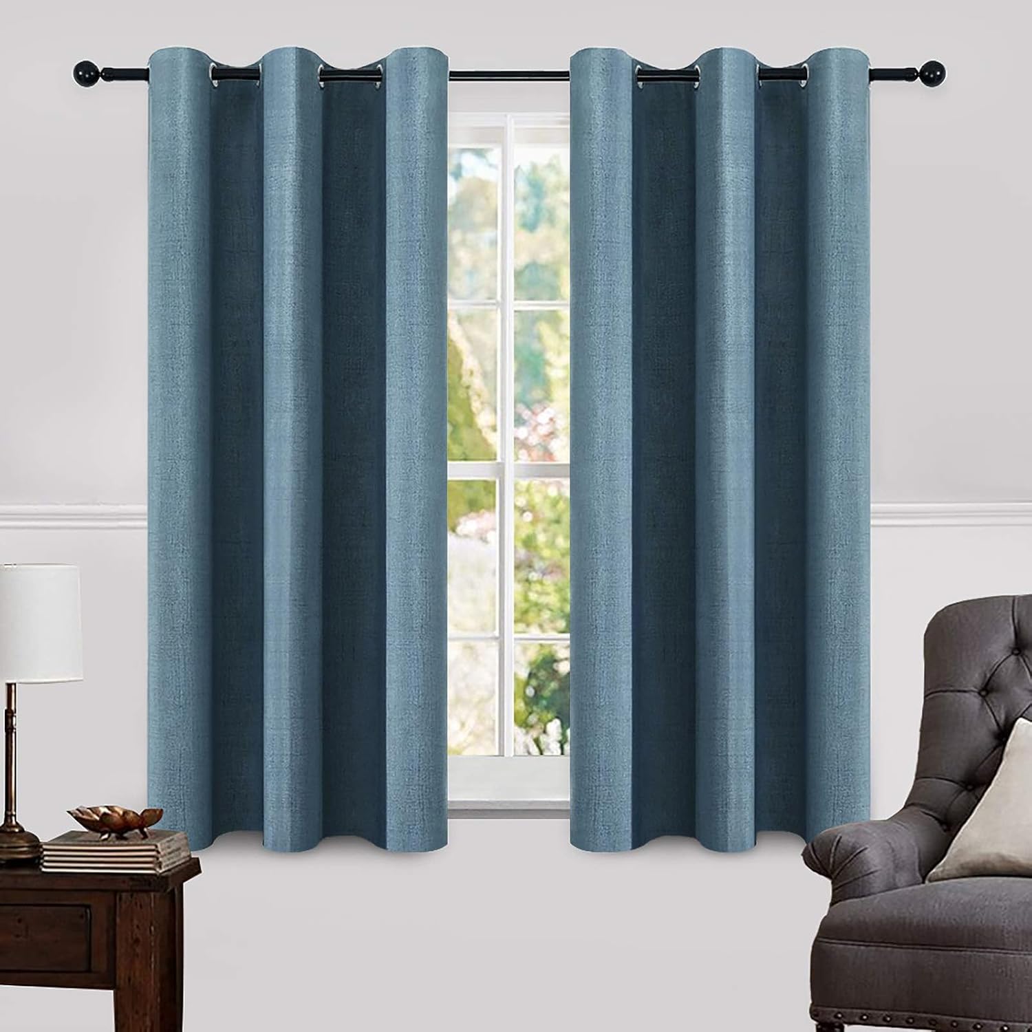 MIULEE 100% Blackout Linen Textured Curtains for Bedroom Solid Thermal Insulated Natural Beige Grommet Room Darkening Curtains & Drapes Luxury Decor for Living Room Nursery 52 x 96 Inch (2 Panels)