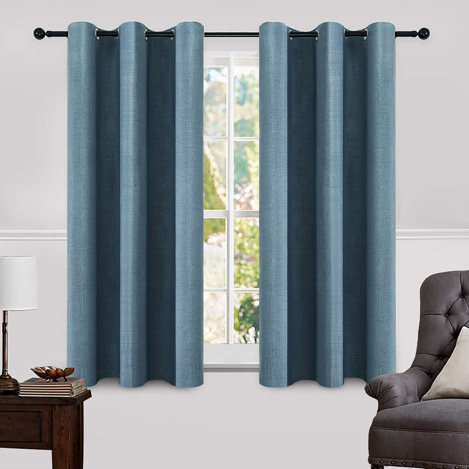 MIULEE 100% Blackout Linen Textured Curtains for Bedroom Solid Thermal Insulated Cream Grommet Room Darkening Curtains & Drapes Luxury Decor for Living Room Nursery 52 x 84 Inch (2 Panels)
